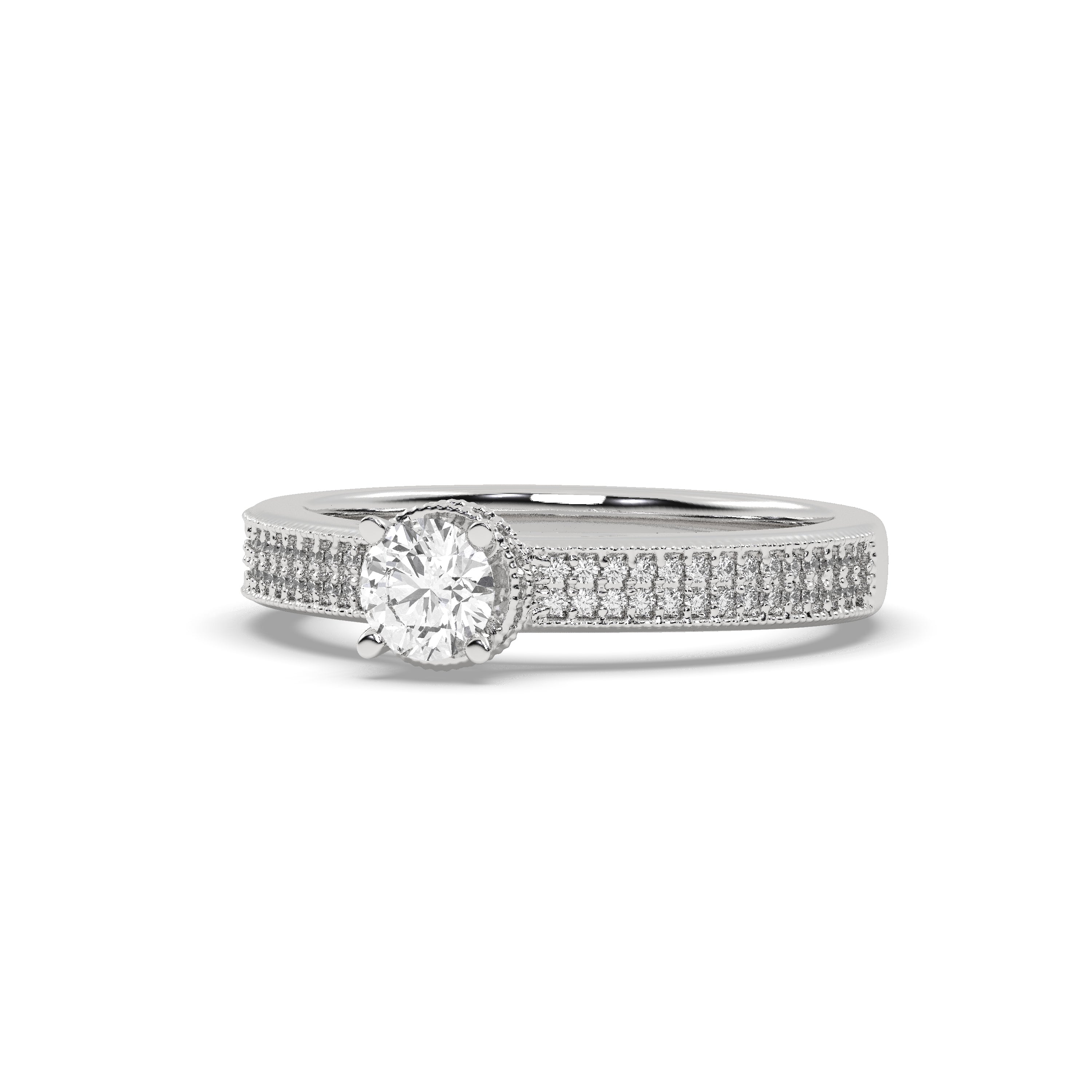 White Gold Studded 0.954 Carat Lab Grown Diamond Ring-E Color VS2 Clarity.