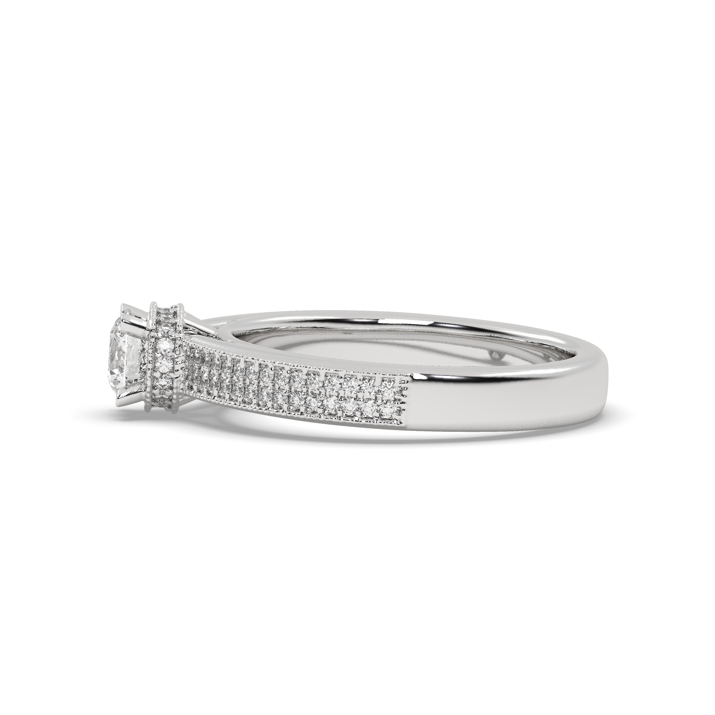 White Gold Studded 0.954 Carat Lab Grown Diamond Ring-E Color VS2 Clarity.