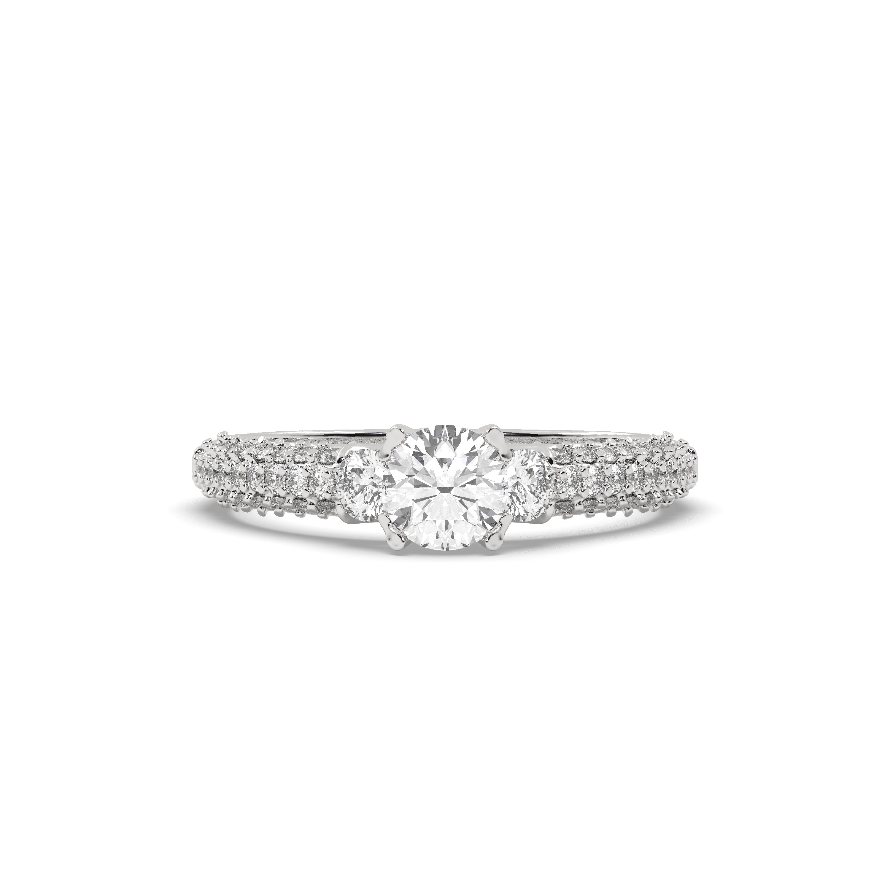White Gold Studded 1.1996 Carat Lab Grown Diamond Ring-F Color VS2 Clarity.