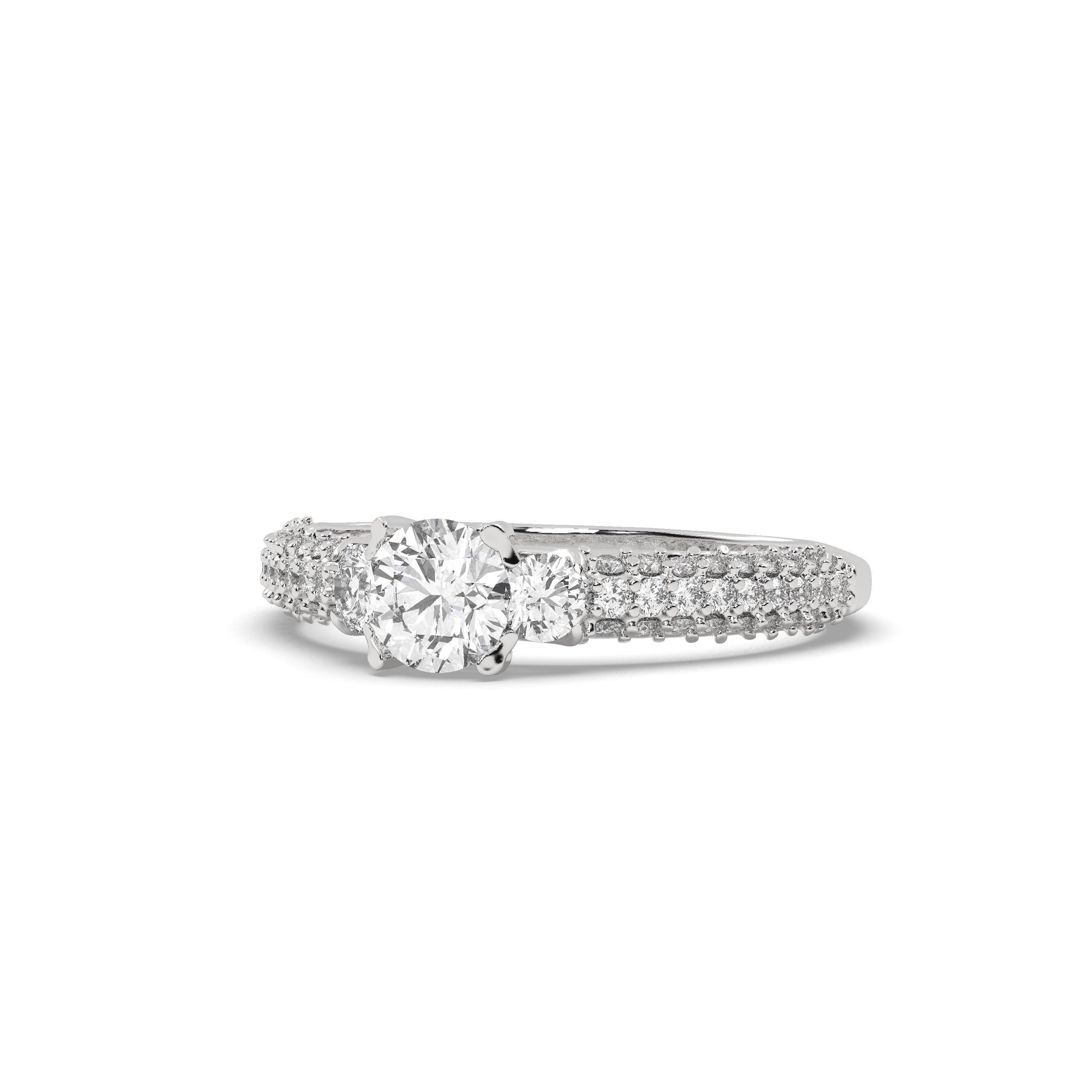 White Gold Studded 1.1996 Carat Lab Grown Diamond Ring-F Color VS2 Clarity.