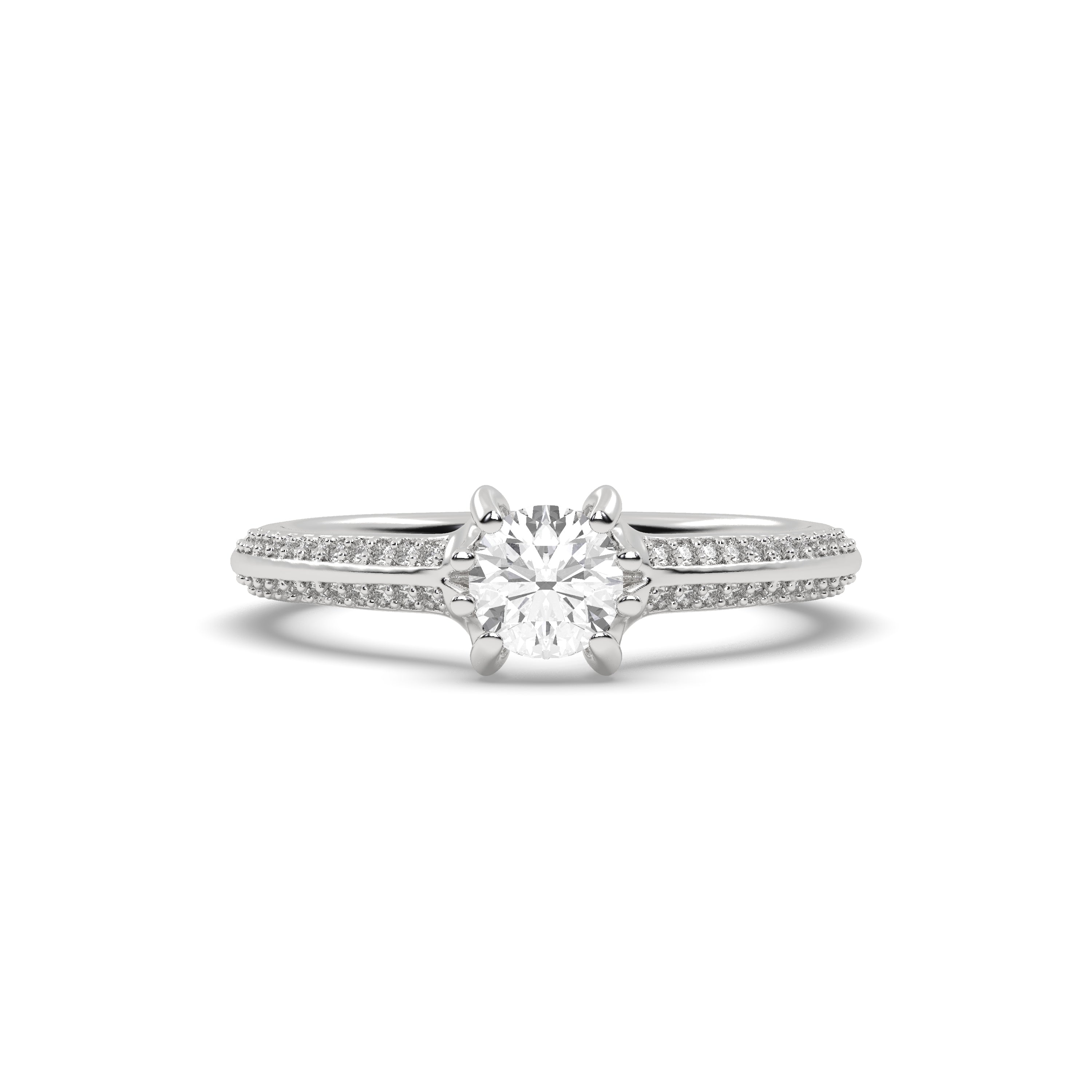 White Gold Studded 0.85 Carat Lab Grown Diamond Ring-E Color VVS2 Clarity.