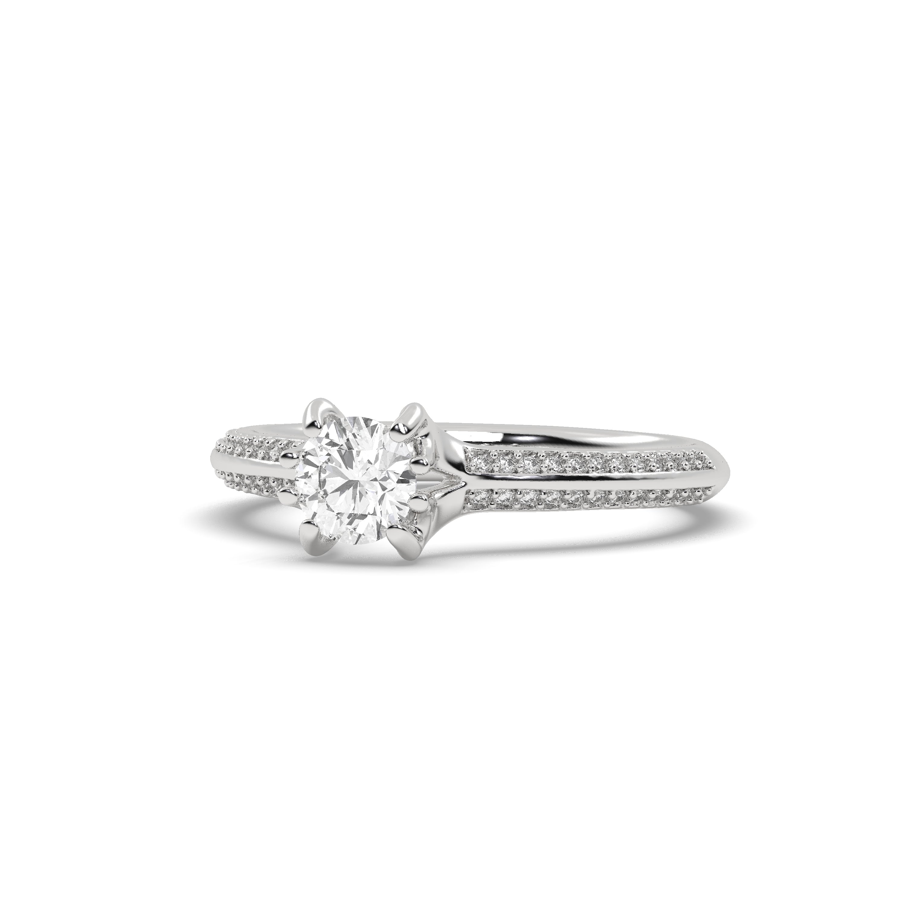 White Gold Studded 0.85 Carat Lab Grown Diamond Ring-E Color VVS2 Clarity.