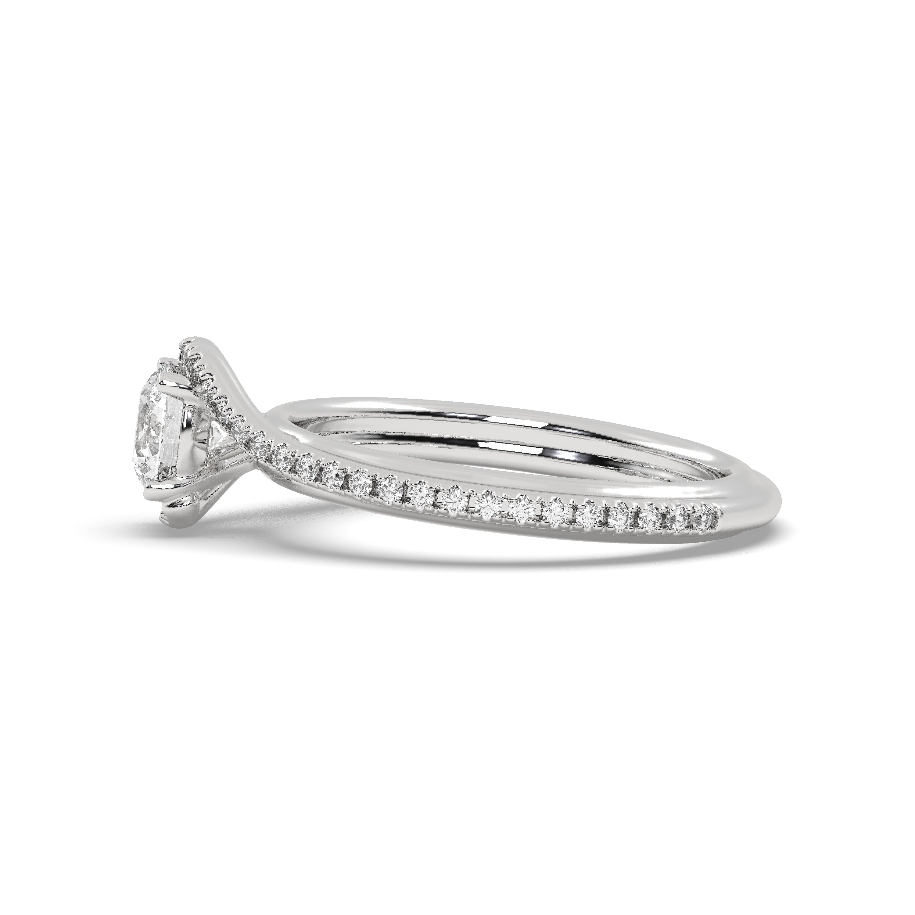 White Gold Studded 1.05 Carat Lab Grown Diamond Ring-E Color VS2 Clarity.