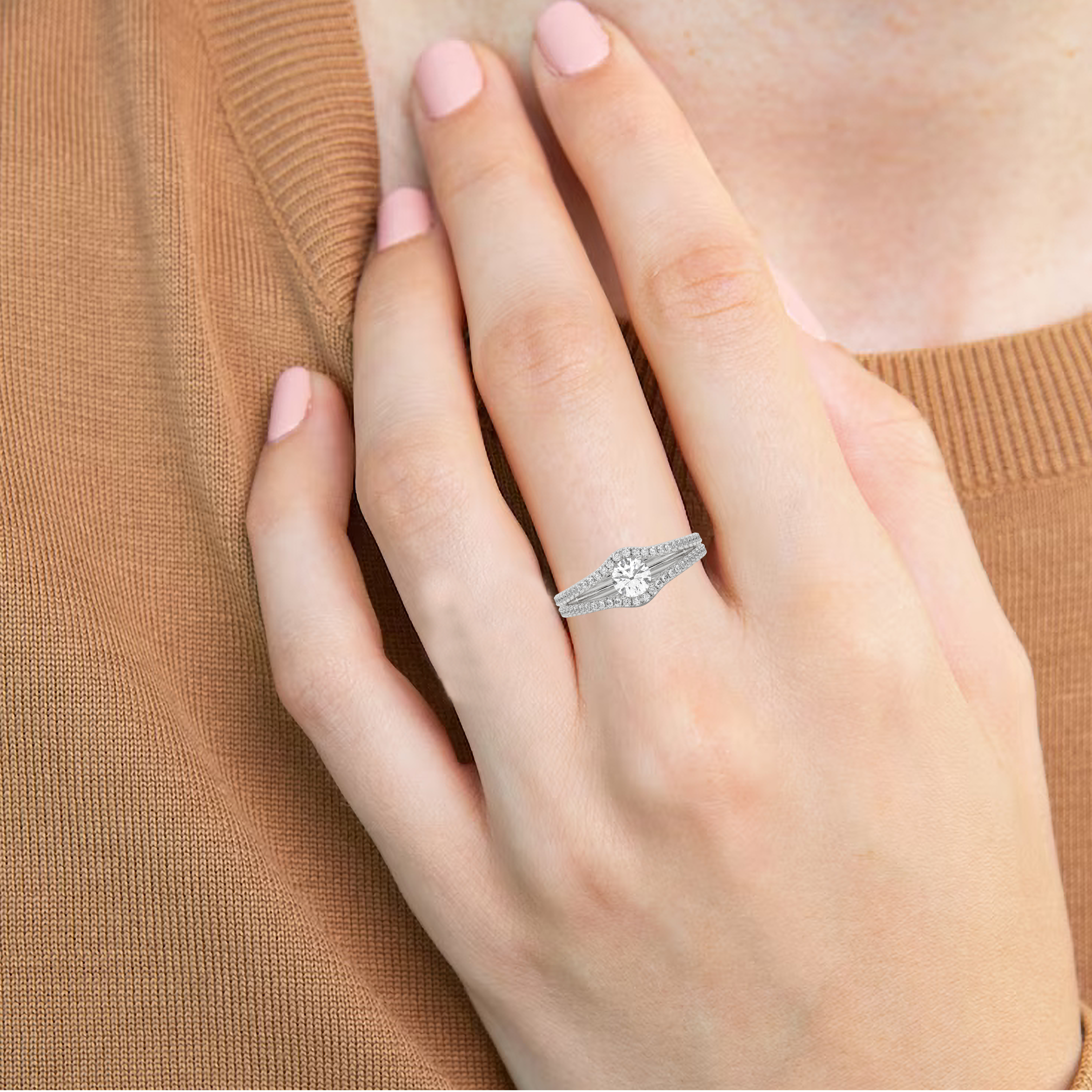 White Gold Studded 0.674 Carat Lab Grown Diamond Ring-F Color VS1 Clarity.