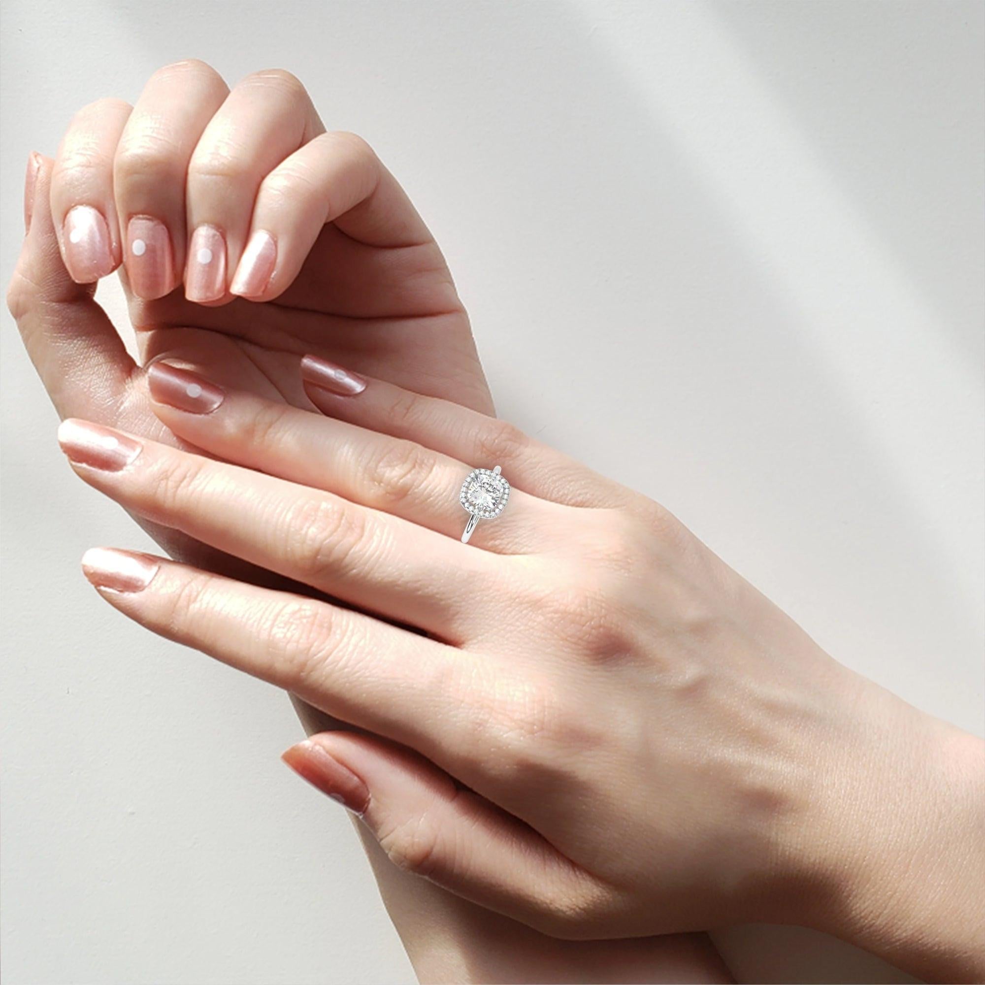 1.91 Carat Cushion Cut Lab Grown Diamond Halo Engagement Ring