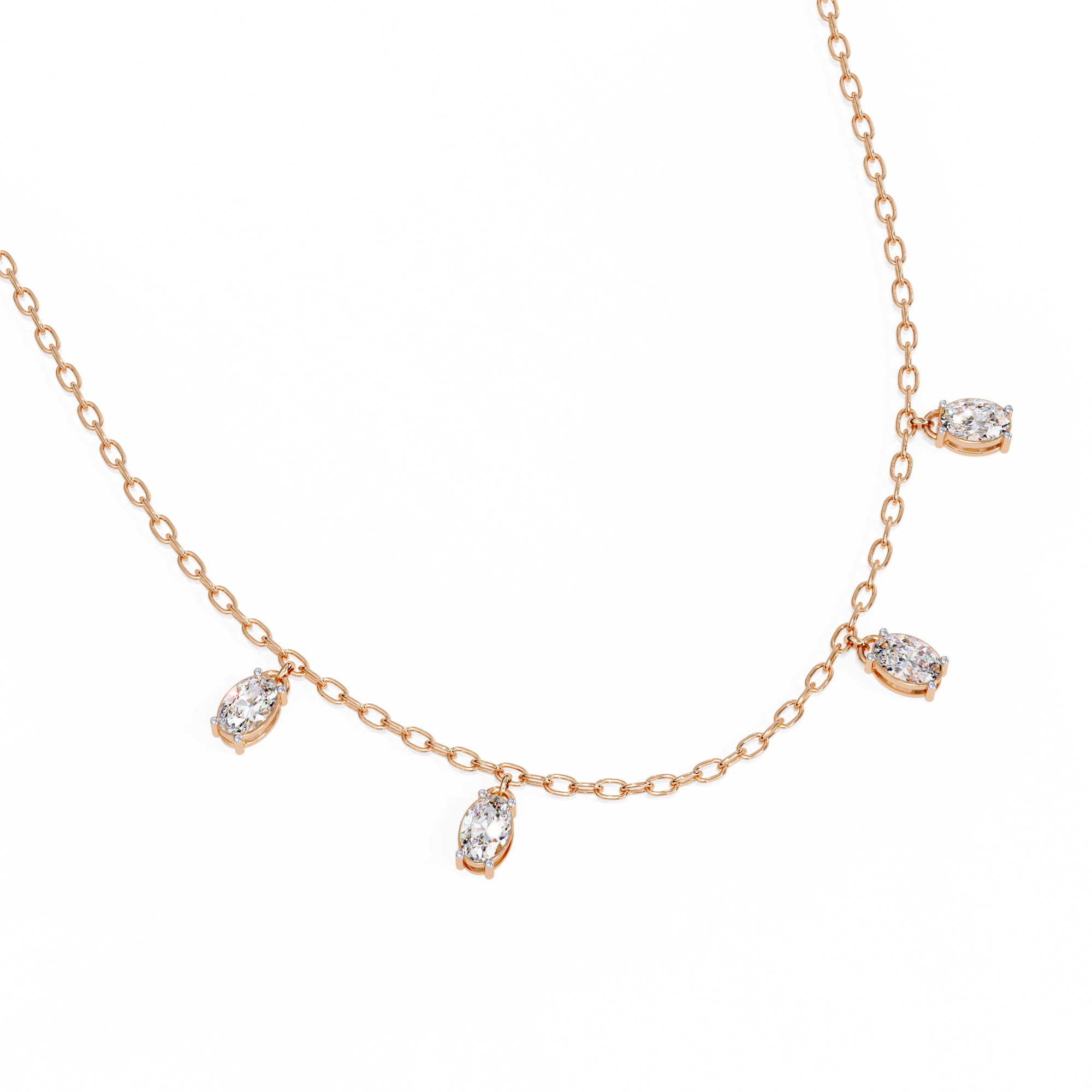 Solitairekart 1.45ct Four Bezel Set Oval Cut Lab Grown Diamond Necklace