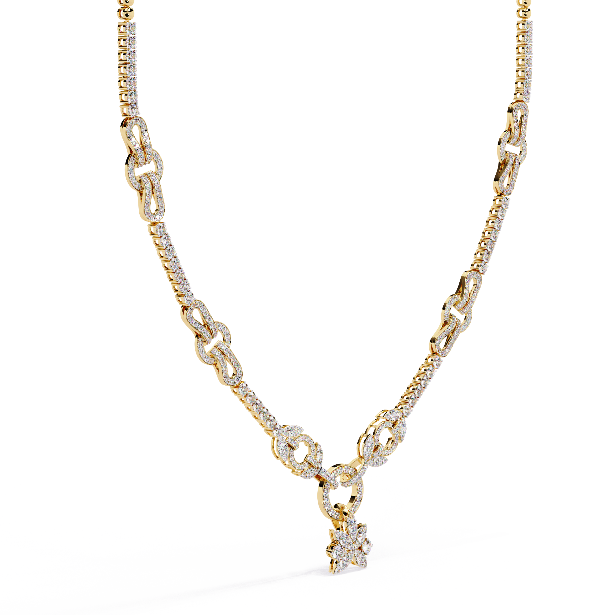 Solitairekart 5.74ct Linked Circle and Floral Natural Diamond Necklace-HI Color, VS-SI Clarity