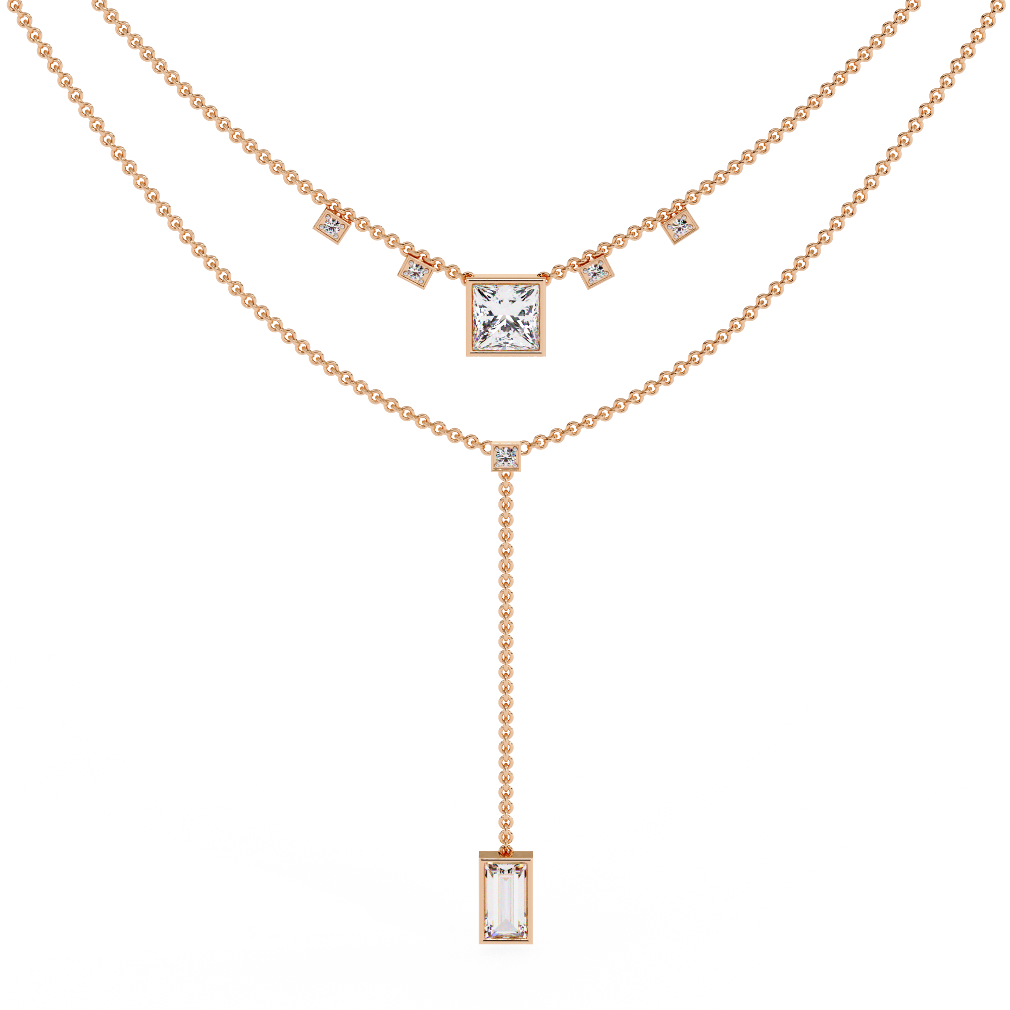Solitairekart 3.44ct Natural Diamond Geometric Drop Y Necklace-H Color, VS1 Clarity
