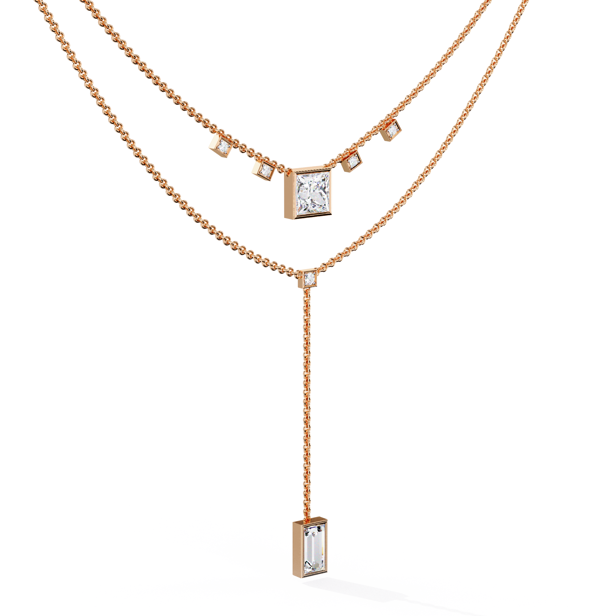 Solitairekart 3.44ct Natural Diamond Geometric Drop Y Necklace-H Color, VS1 Clarity