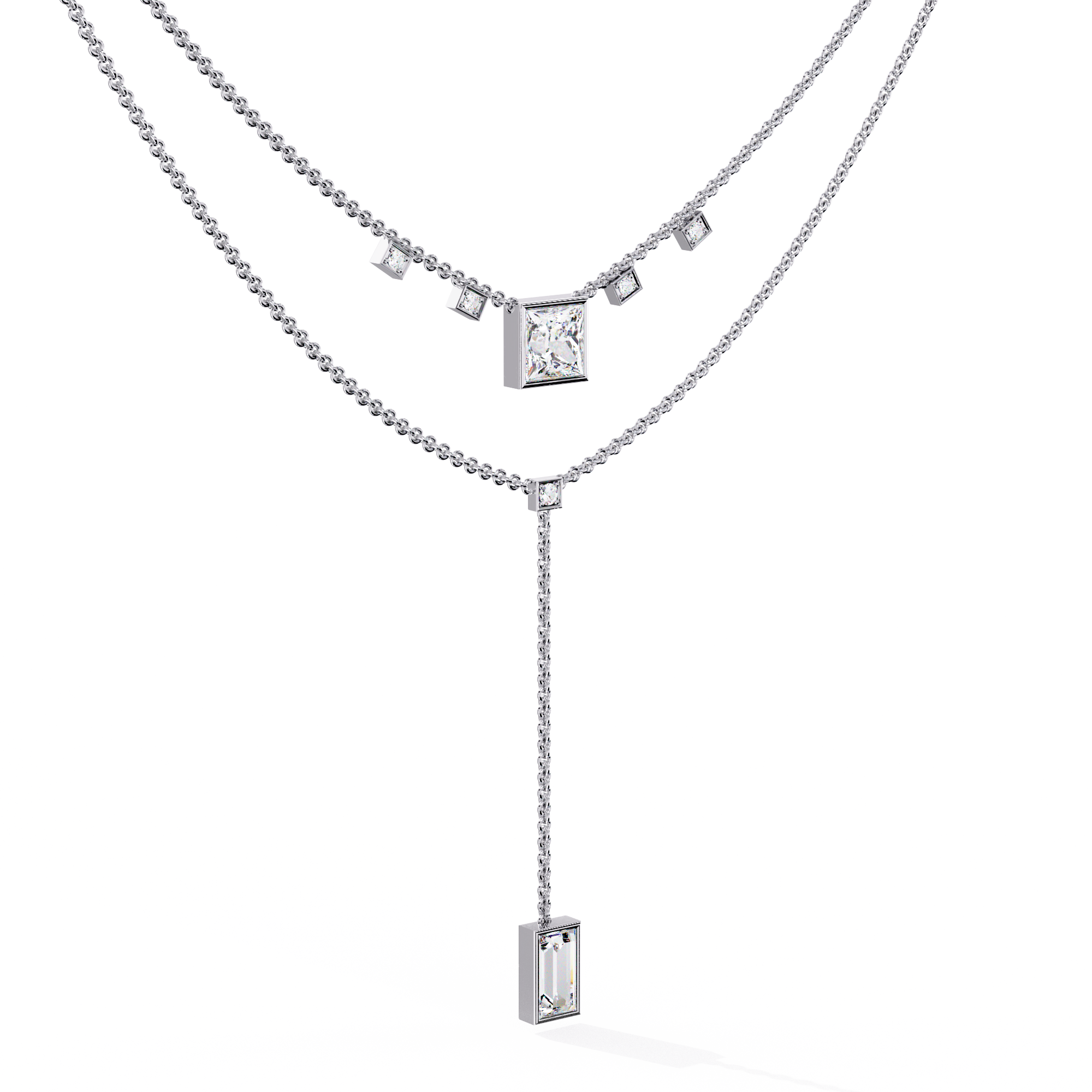 Solitairekart 3.44ct Natural Diamond Geometric Drop Y Necklace-H Color, VS1 Clarity