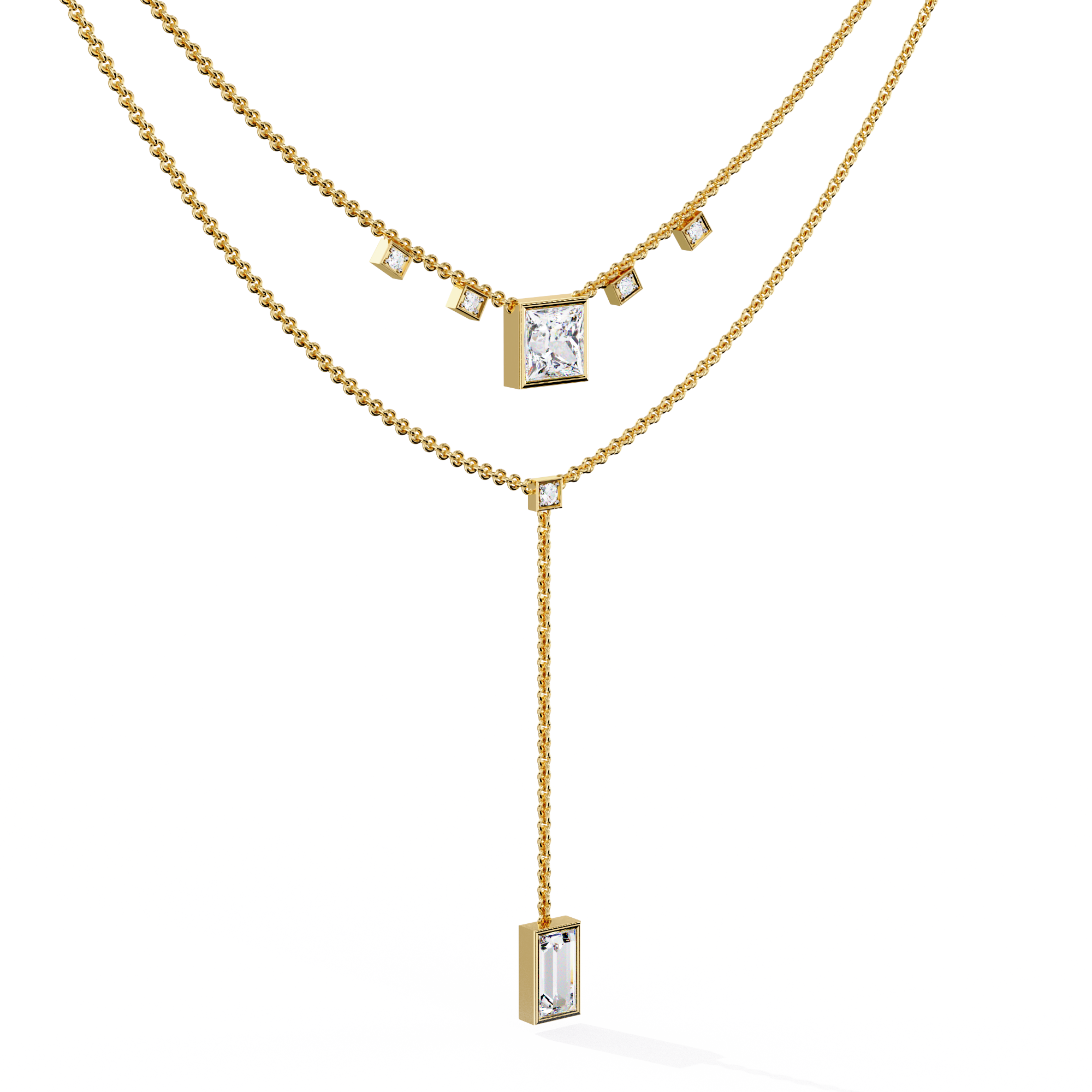 Solitairekart 3.44ct Natural Diamond Geometric Drop Y Necklace-H Color, VS1 Clarity
