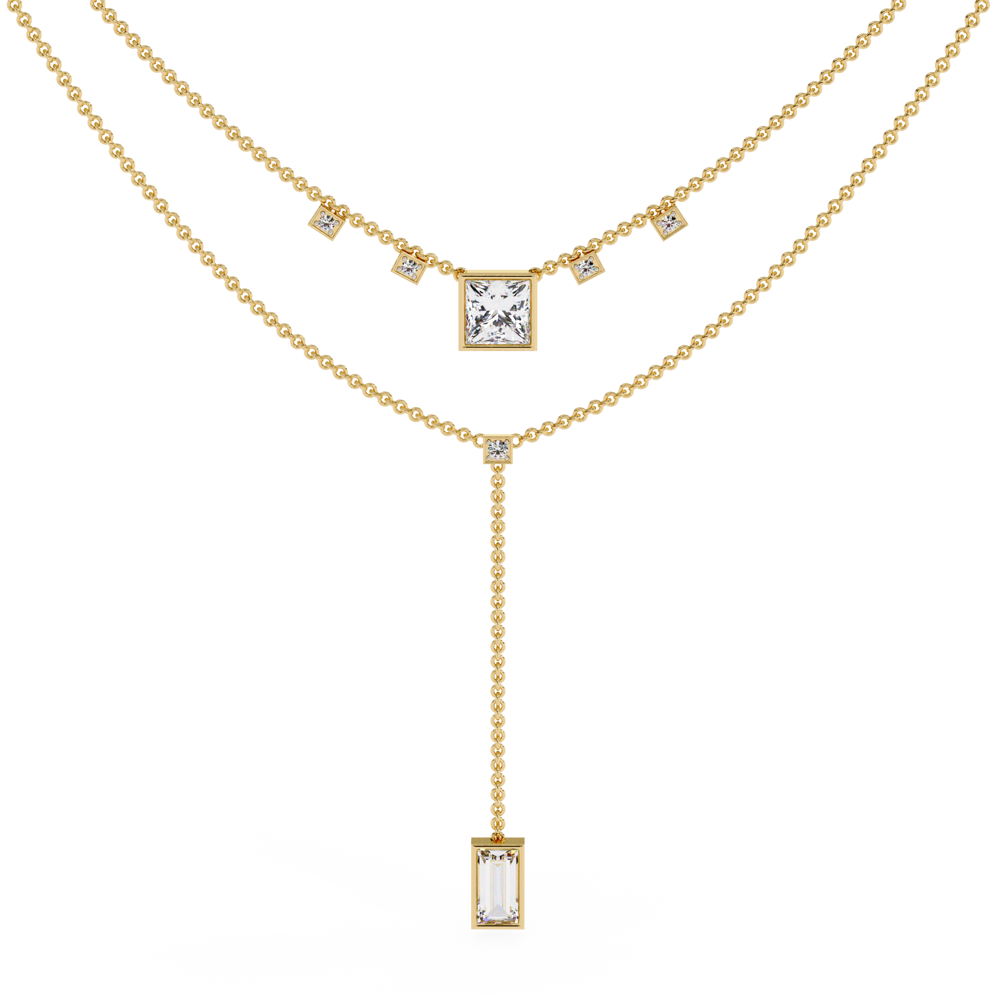 Solitairekart 3.44ct Natural Diamond Geometric Drop Y Necklace-H Color, VS1 Clarity