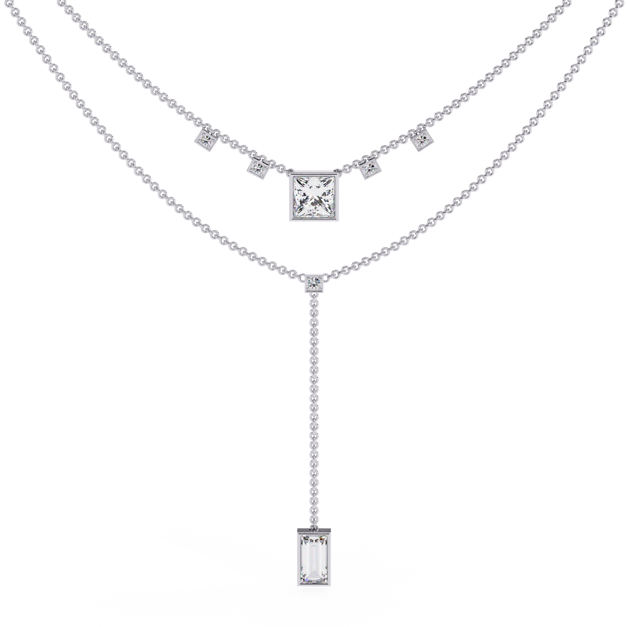 Solitairekart 3.44ct Natural Diamond Geometric Drop Y Necklace-H Color, VS1 Clarity
