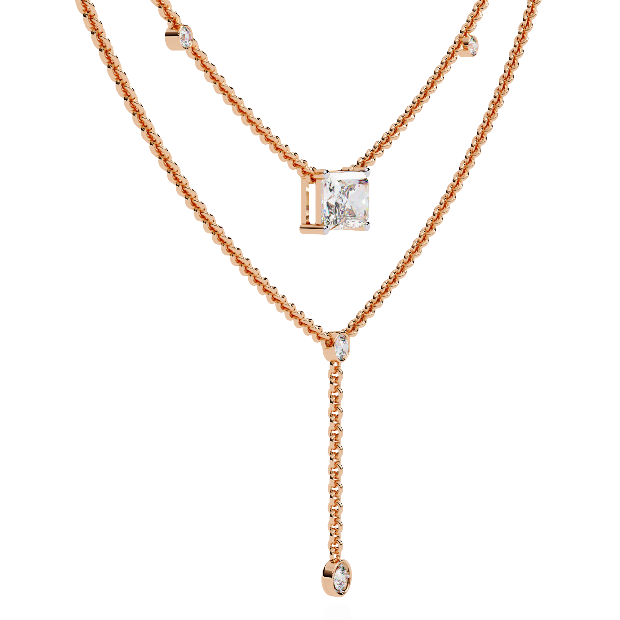 Solitairekart 1.72ct Layered Radiant Cut Natural Diamond Necklace-H Color, VS1 Clarity