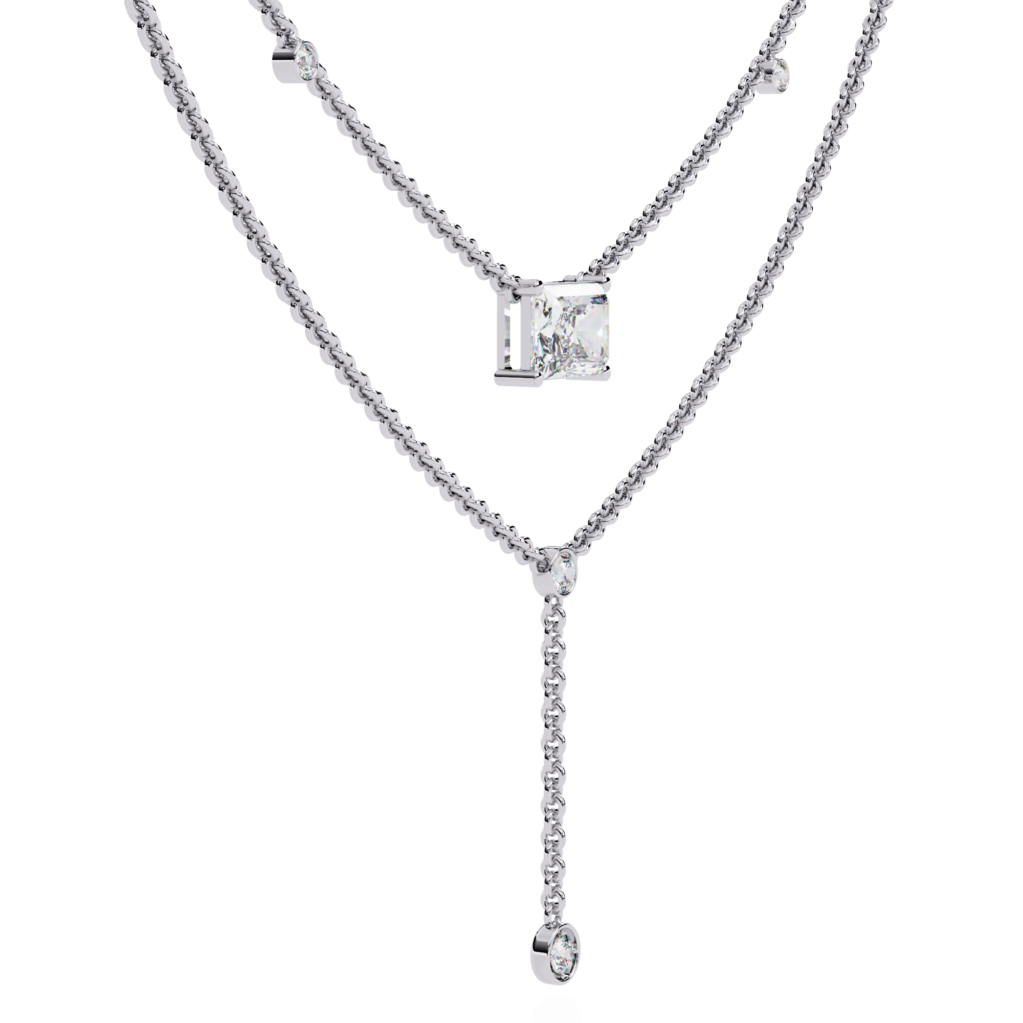 Solitairekart 1.72ct Layered Radiant Cut Natural Diamond Necklace-H Color, VS1 Clarity