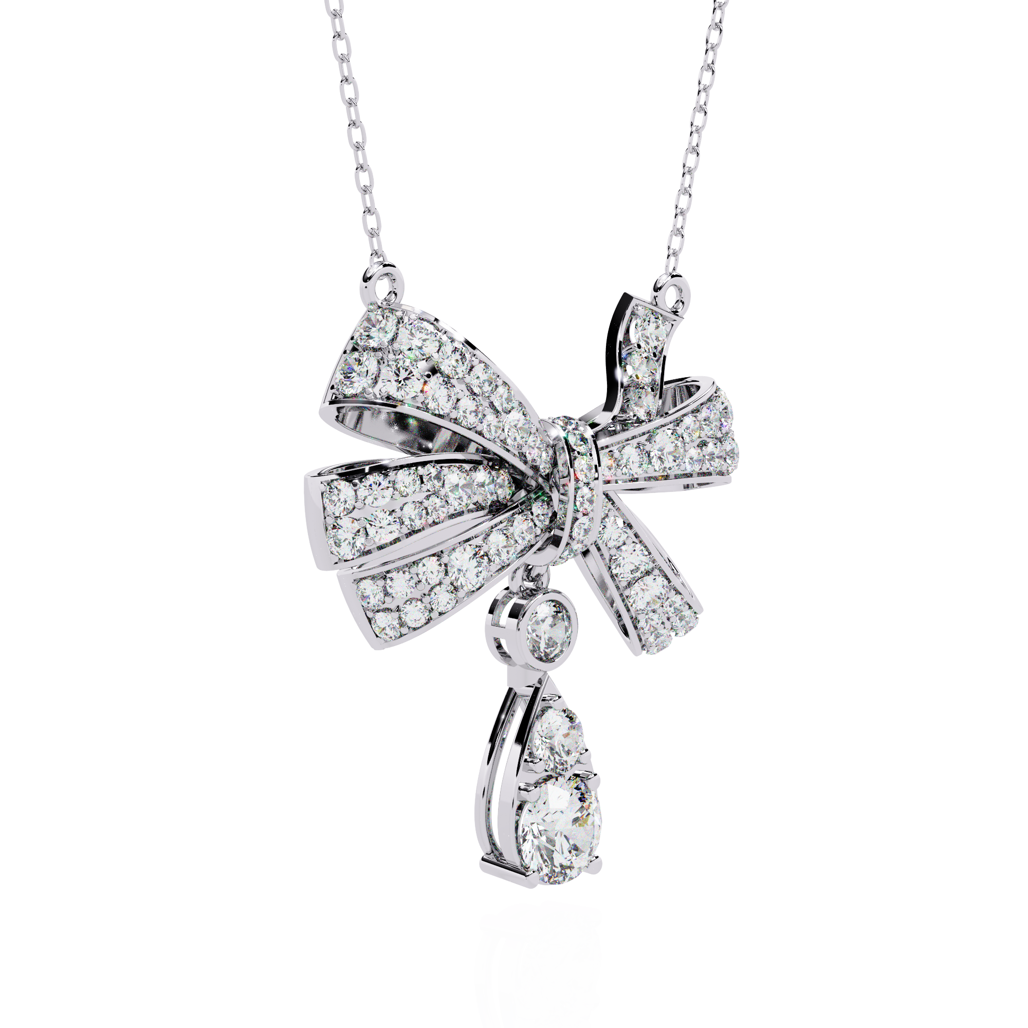 Solitairekart 1.69ct Natural Diamond Bow Pendant Necklace-HI Color, VS-SI Clarity