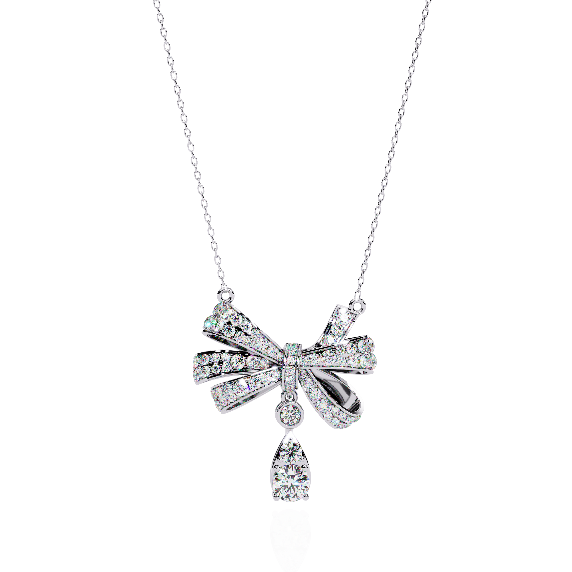 Solitairekart 1.69ct Natural Diamond Bow Pendant Necklace-HI Color, VS-SI Clarity