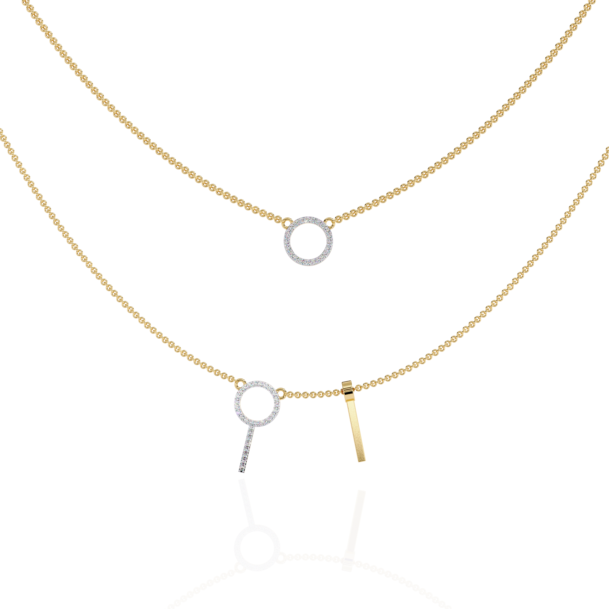Solitairekart 0.29ct Natural Diamond Orbit and Bar Layered Necklace-HI Color, VS-SI Clarity