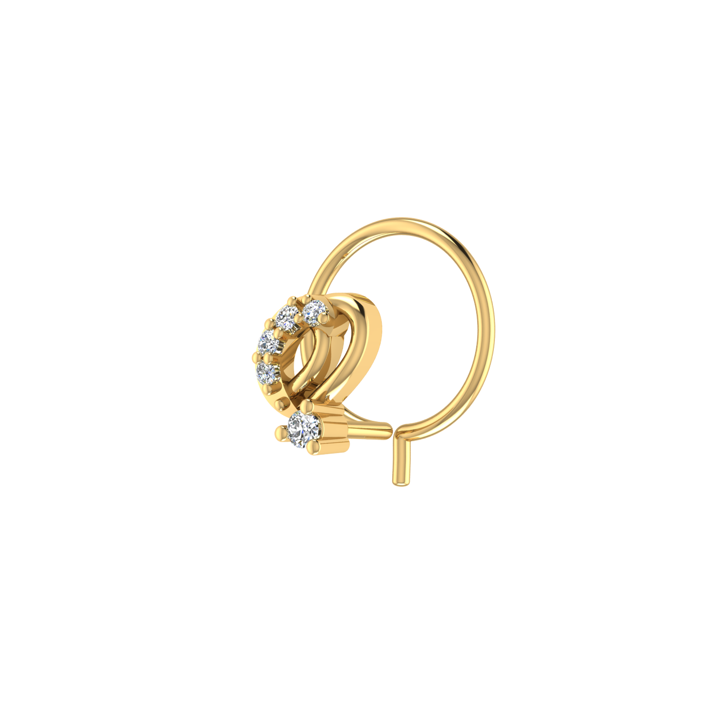 14K Gold Elegant Spiral Design 0.037ct Natural Diamond Nose Pin