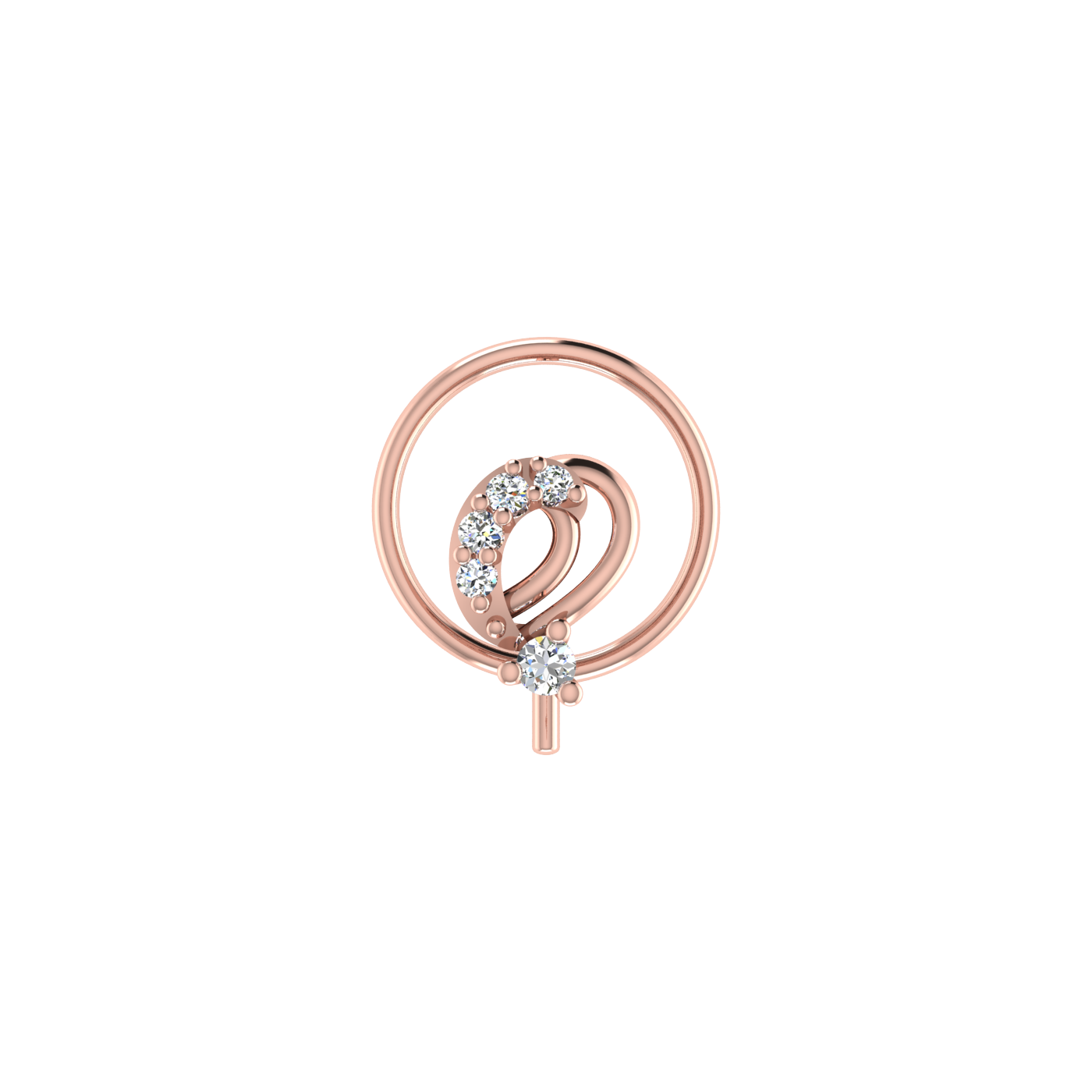 14K Gold Elegant Spiral Design 0.037ct Natural Diamond Nose Pin
