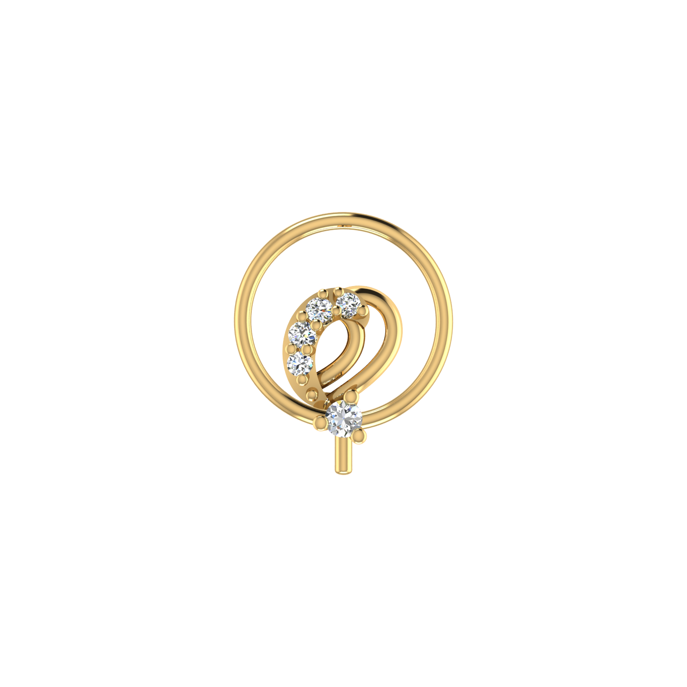 14K Gold Elegant Spiral Design 0.037ct Natural Diamond Nose Pin