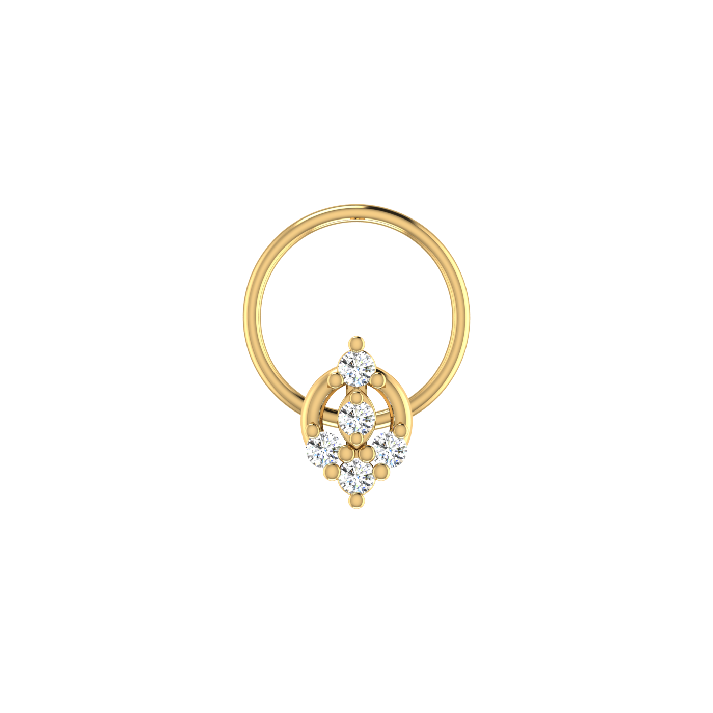14K Gold Marquise Floral Drop Design 0.06ct Natural Diamond Nose Pin