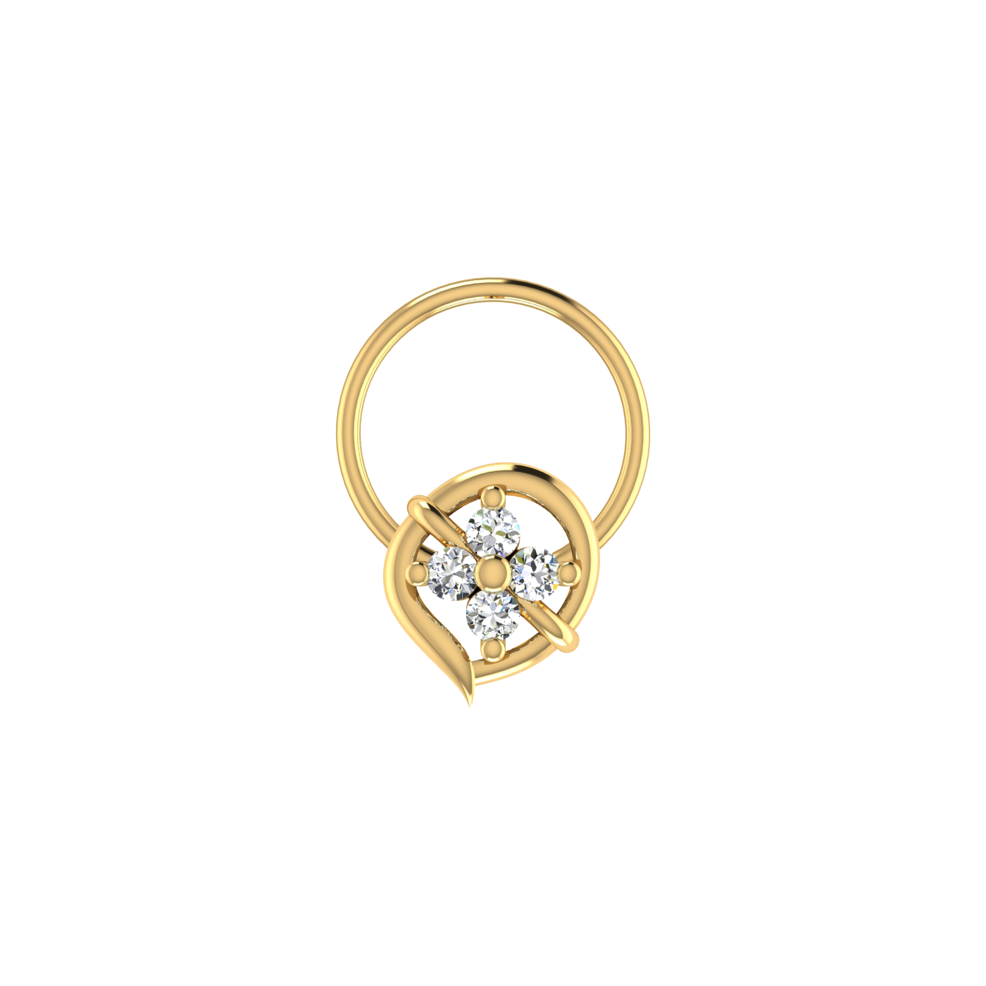 14K Gold Leaf Wrap Design 0.06ct Natural Diamond Nose Pin