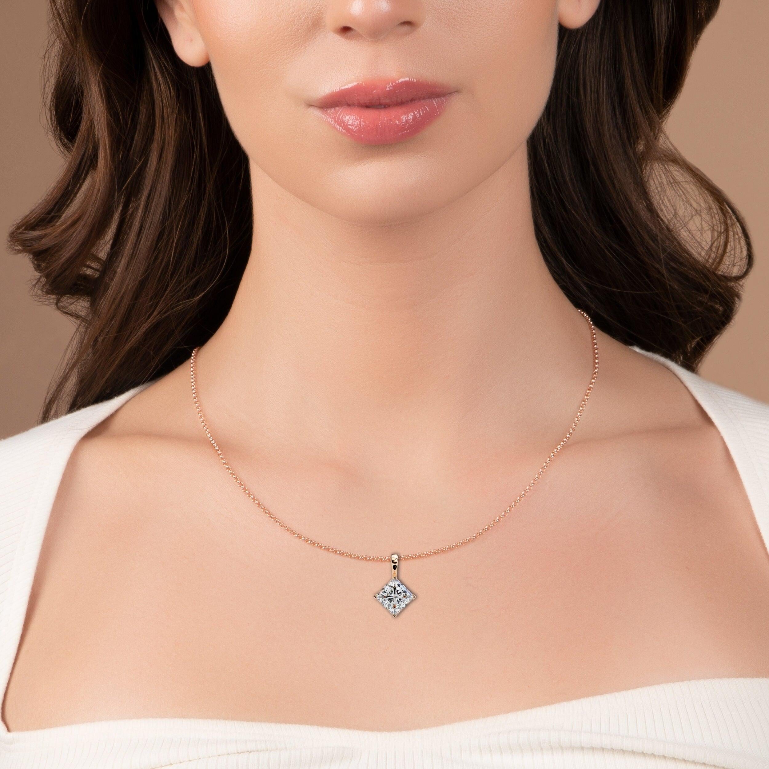 2.87 Carat Princess Cut Lab-Grown Diamond Pendant Necklace – E Color VVS2 Clarity