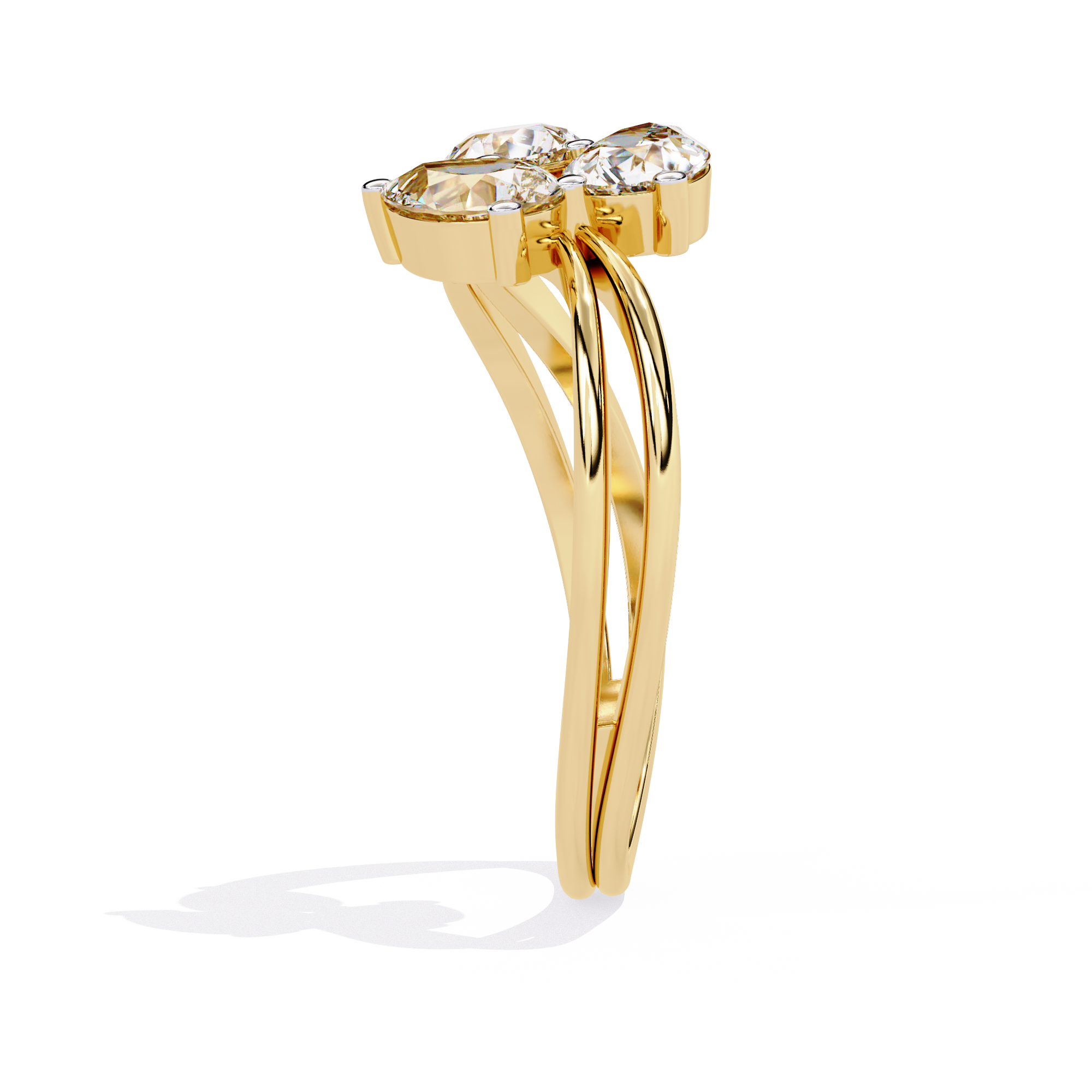 Solitairekart 1.06 CT Lab Grown Diamond Triple Petal Bloom Ring – 14K Yellow Gold