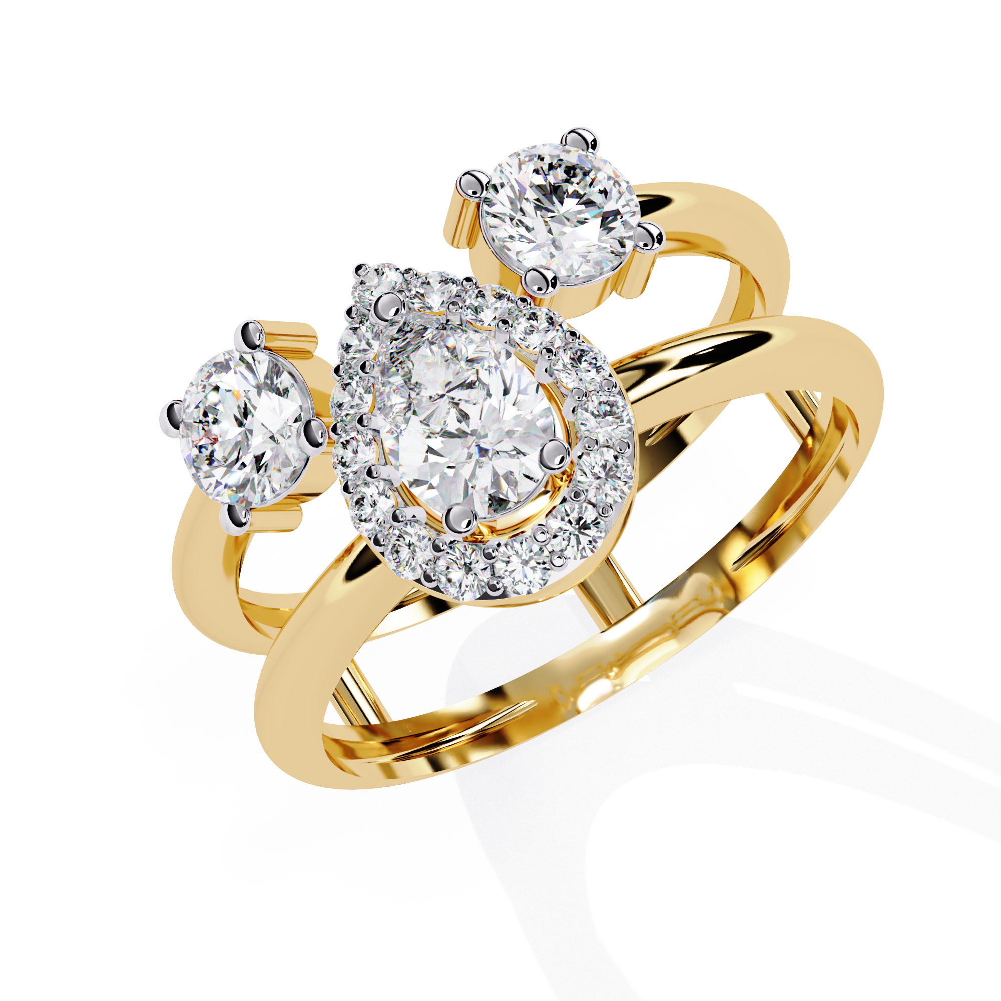 Solitairekart – 0.97 CT Lab Grown Diamond Halo Ring | 14K Yellow Gold
