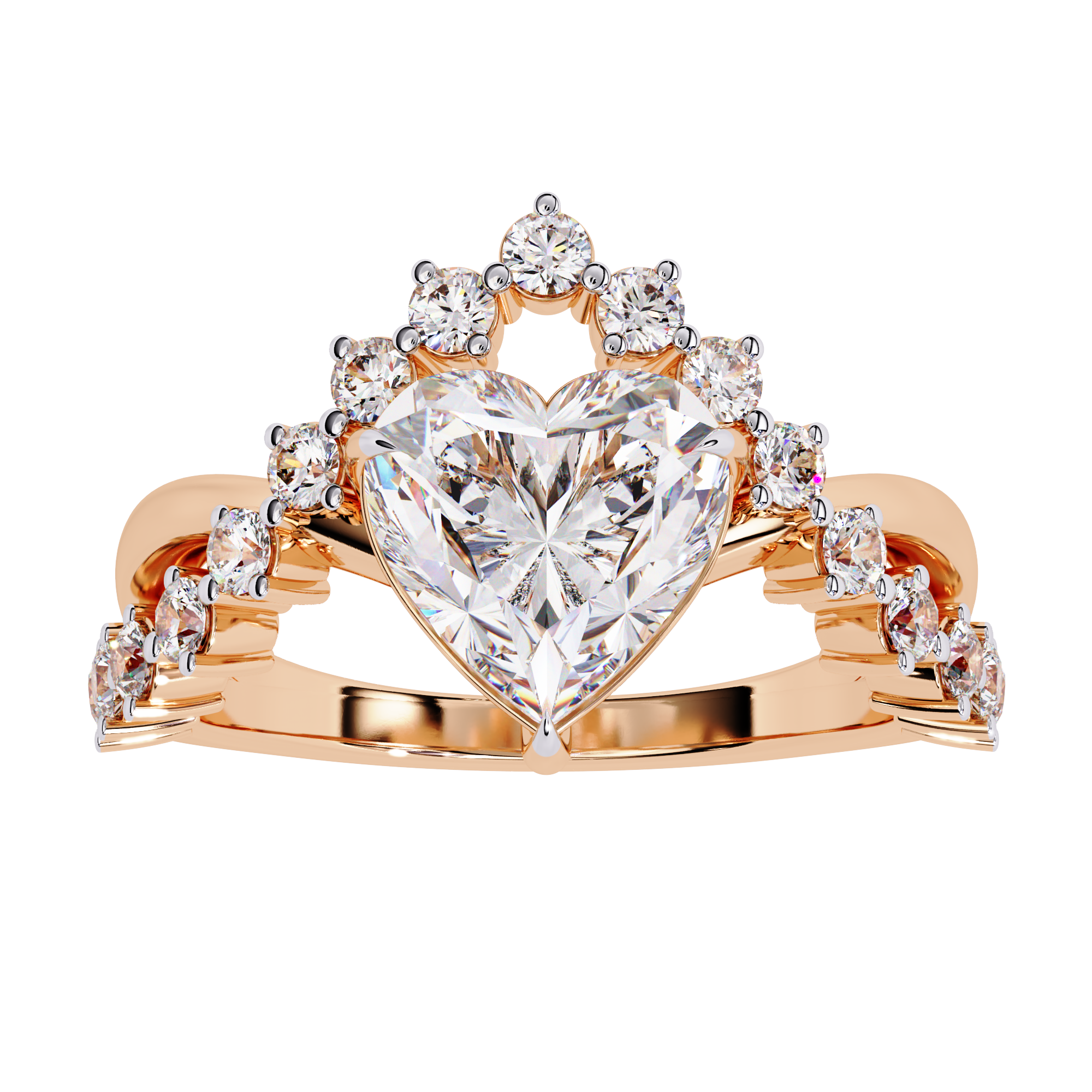 Solitairekart – 2.62ct Heart Crown Lab Grown Diamond Ring in 14K Yellow Gold