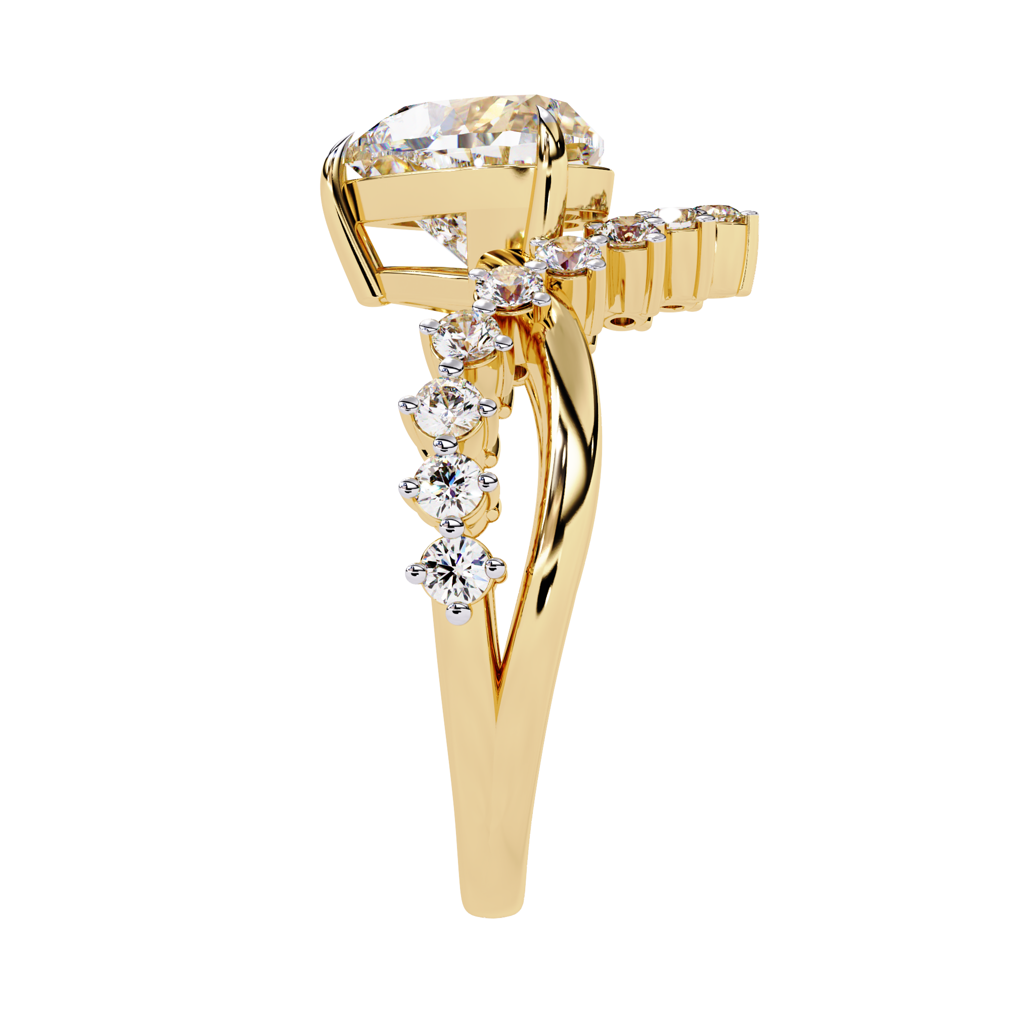 Solitairekart – 2.62ct Heart Crown Lab Grown Diamond Ring in 14K Yellow Gold
