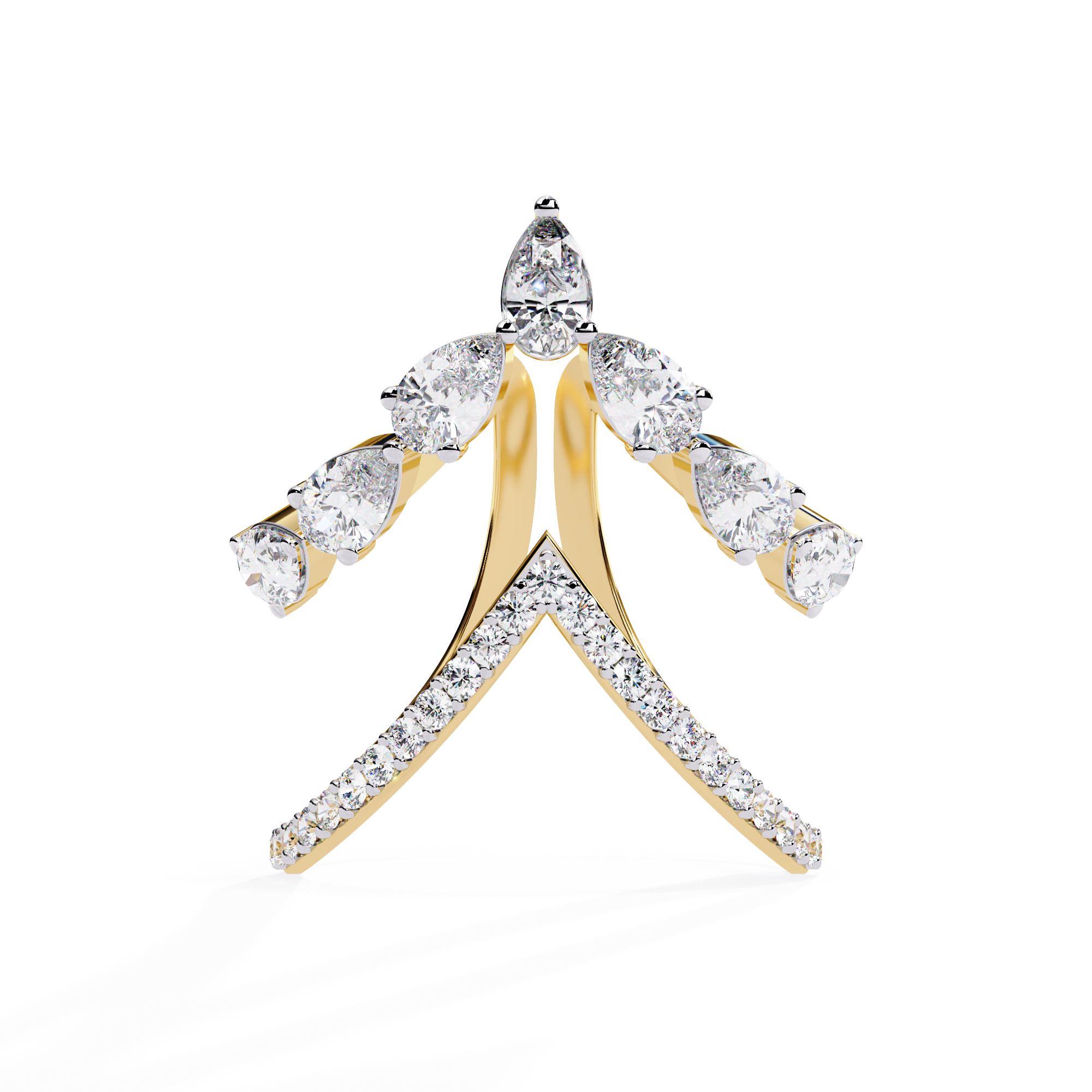 Solitairekart – 1.42ct Crown V-Shape Lab Grown Diamond Ring 14K Yellow Gold