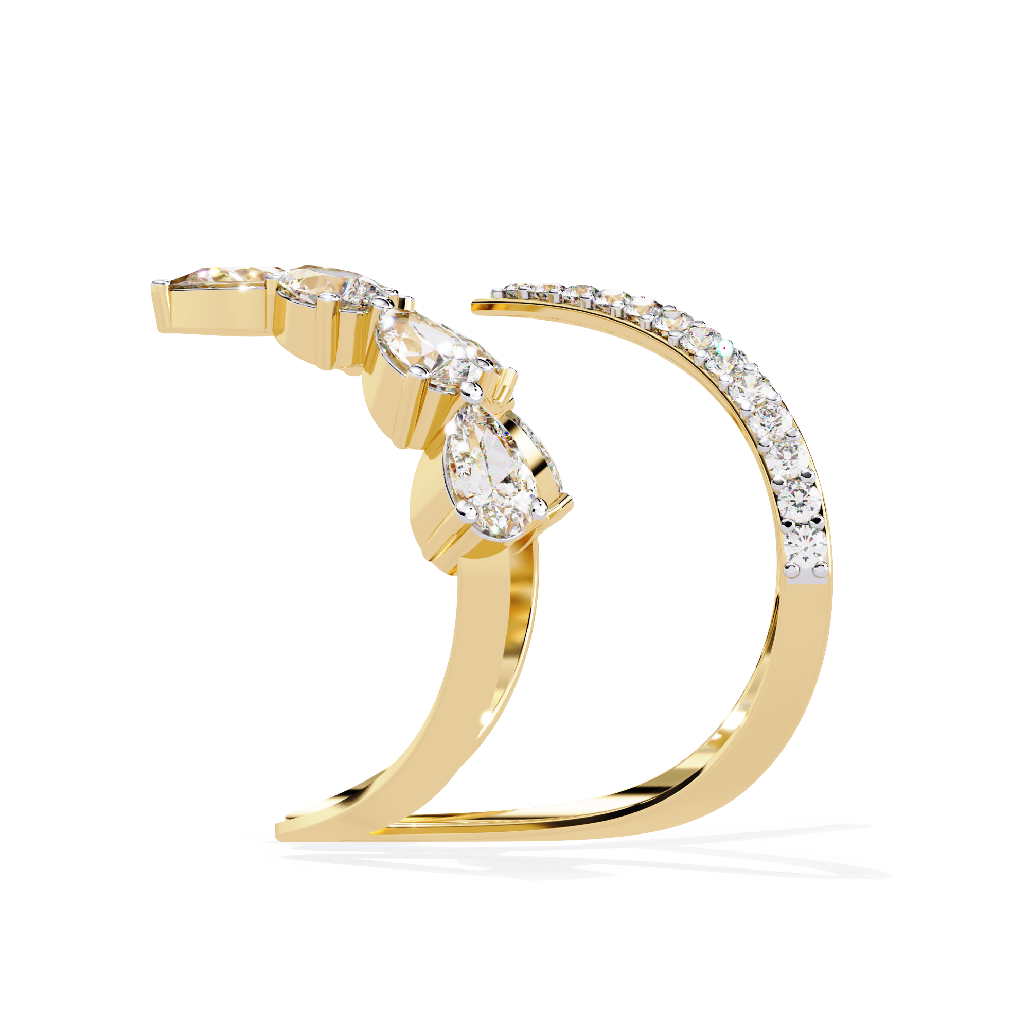 Solitairekart – 1.42ct Crown V-Shape Lab Grown Diamond Ring 14K Yellow Gold