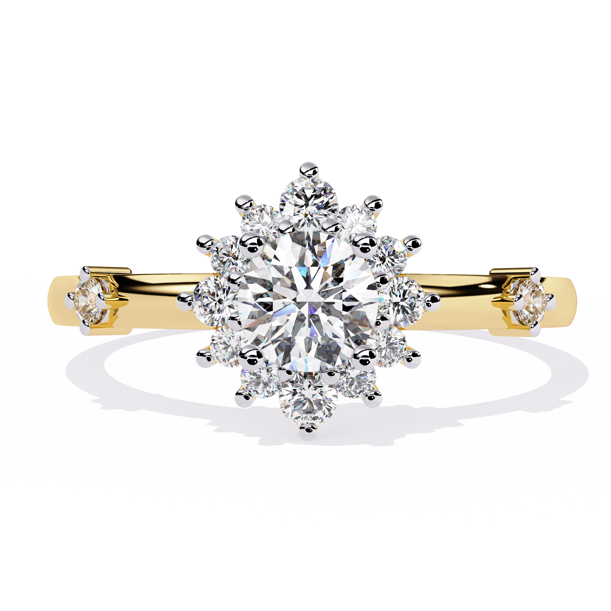 Solitairekart – 0.55ct Lab Grown Diamond Floral Halo Ring in 14K Yellow Gold