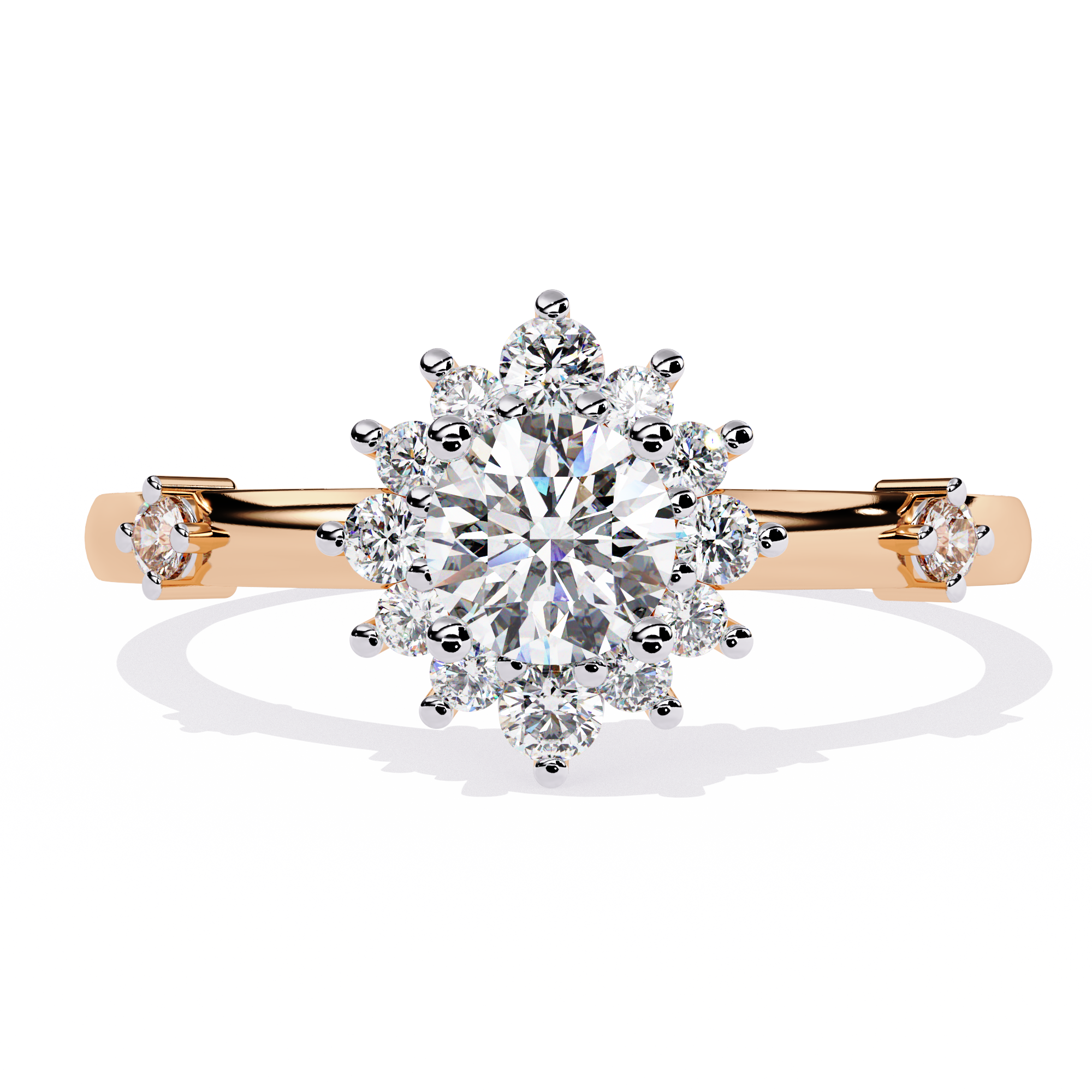 Solitairekart – 0.55ct Lab Grown Diamond Floral Halo Ring in 14K Yellow Gold