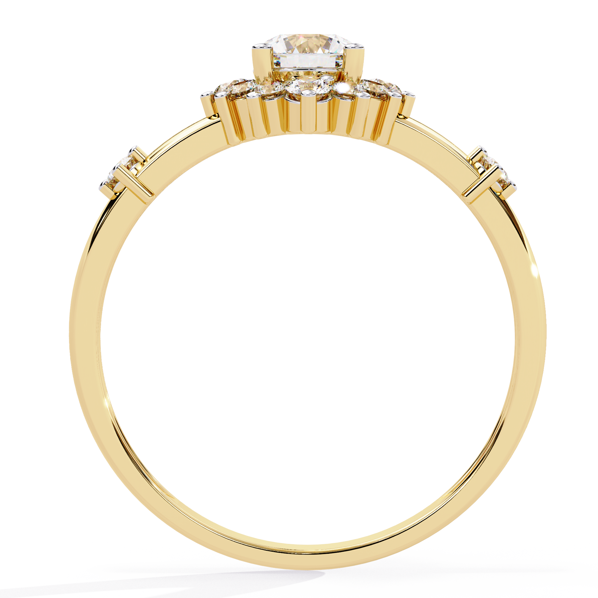 Solitairekart – 0.55ct Lab Grown Diamond Floral Halo Ring in 14K Yellow Gold