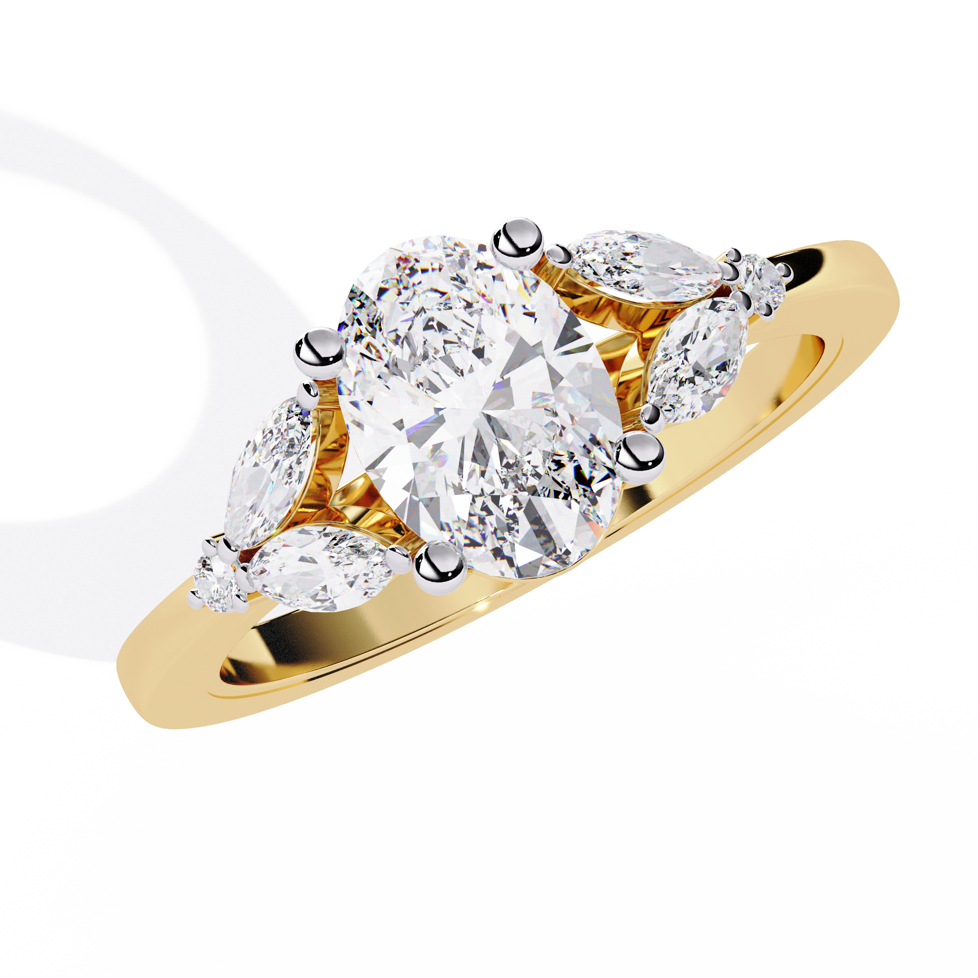 Solitairekart – 1.37 CT Oval Three-Stone Lab Diamond Ring | 14K Yellow Gold