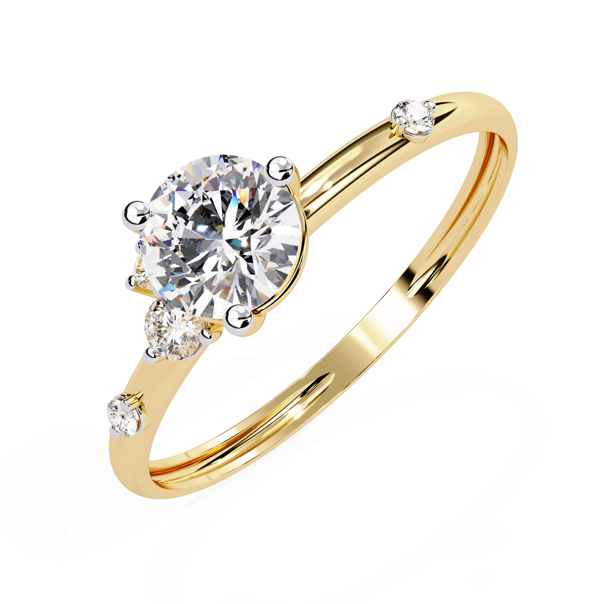 Solitairekart – 0.56 CT Side Cluster Lab Diamond Solitaire Ring | 14K Yellow Gold