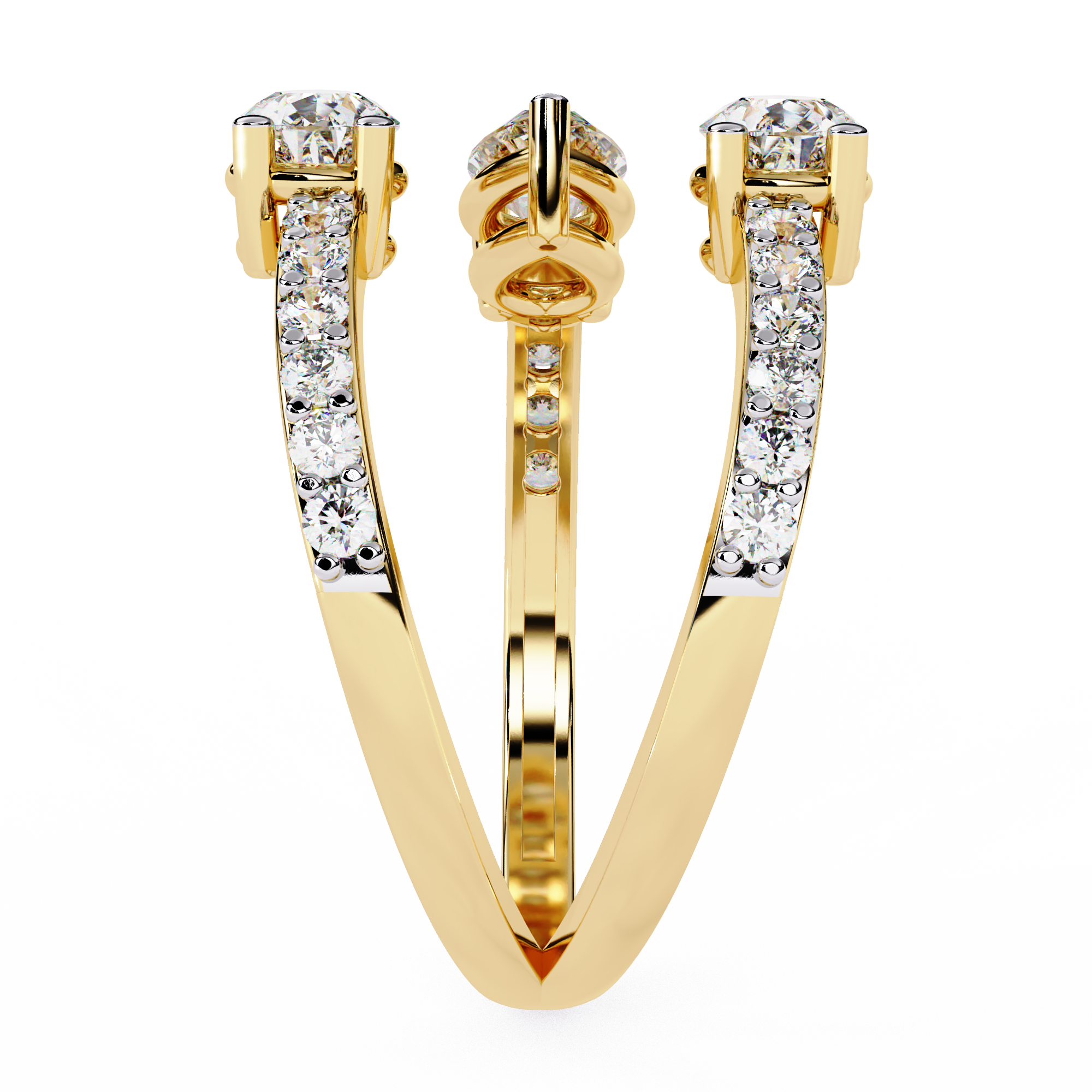 Solitairekart – 1.34 CT Lab Grown Triple Pear Diamond Ring | 14K Yellow Gold