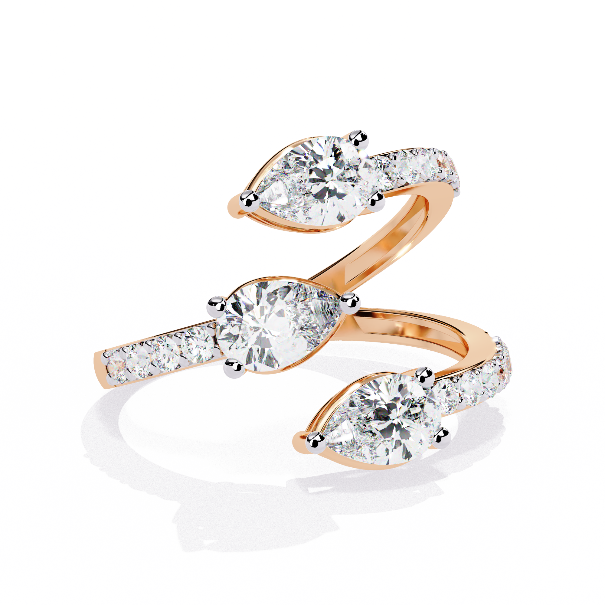 Solitairekart – 1.34 CT Lab Grown Triple Pear Diamond Ring | 14K Yellow Gold