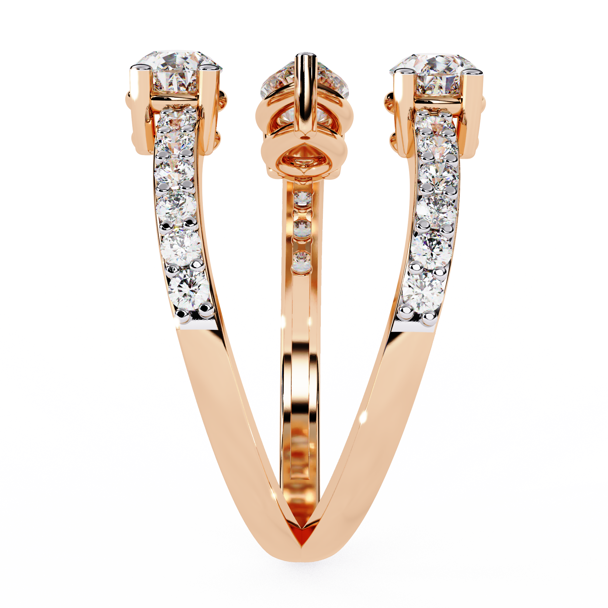 Solitairekart – 1.34 CT Lab Grown Triple Pear Diamond Ring | 14K Yellow Gold