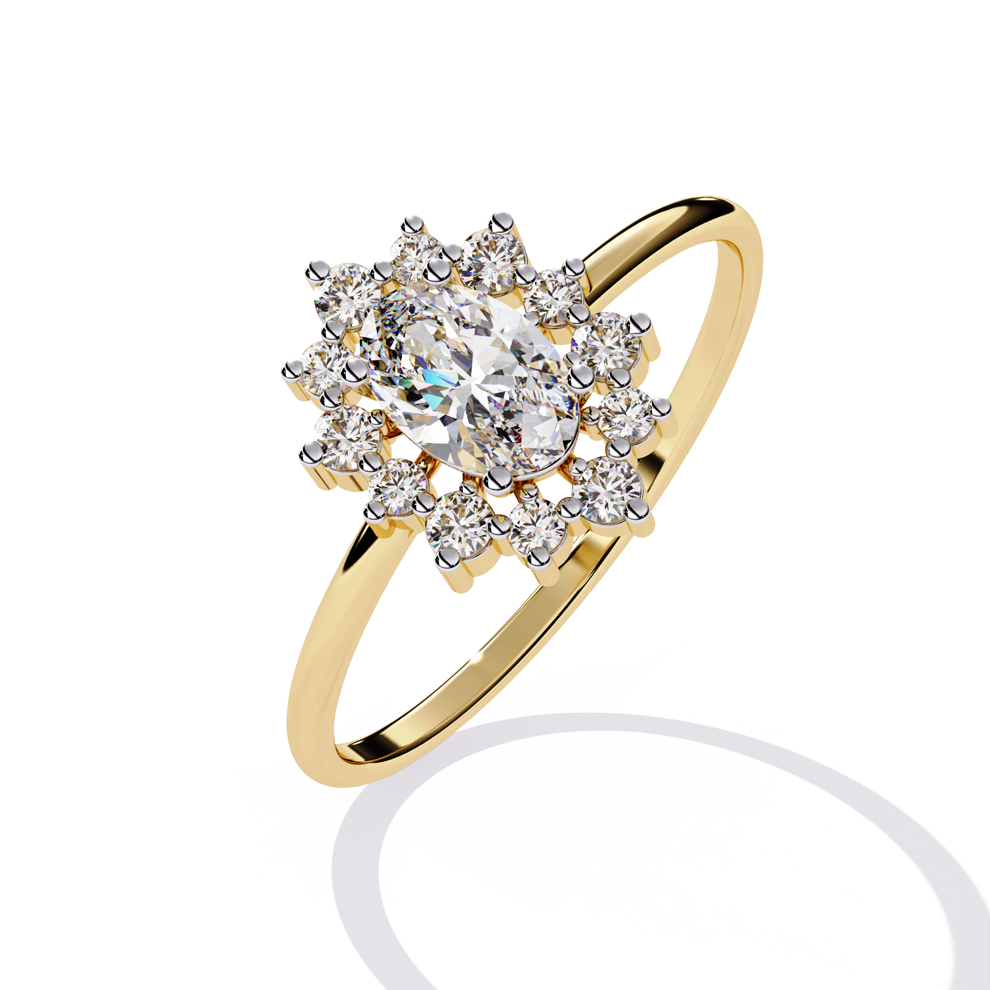 Solitairekart – 0.52 ct Floral Halo Ring Lab Grown Diamond Ring in 14K Yellow Gold