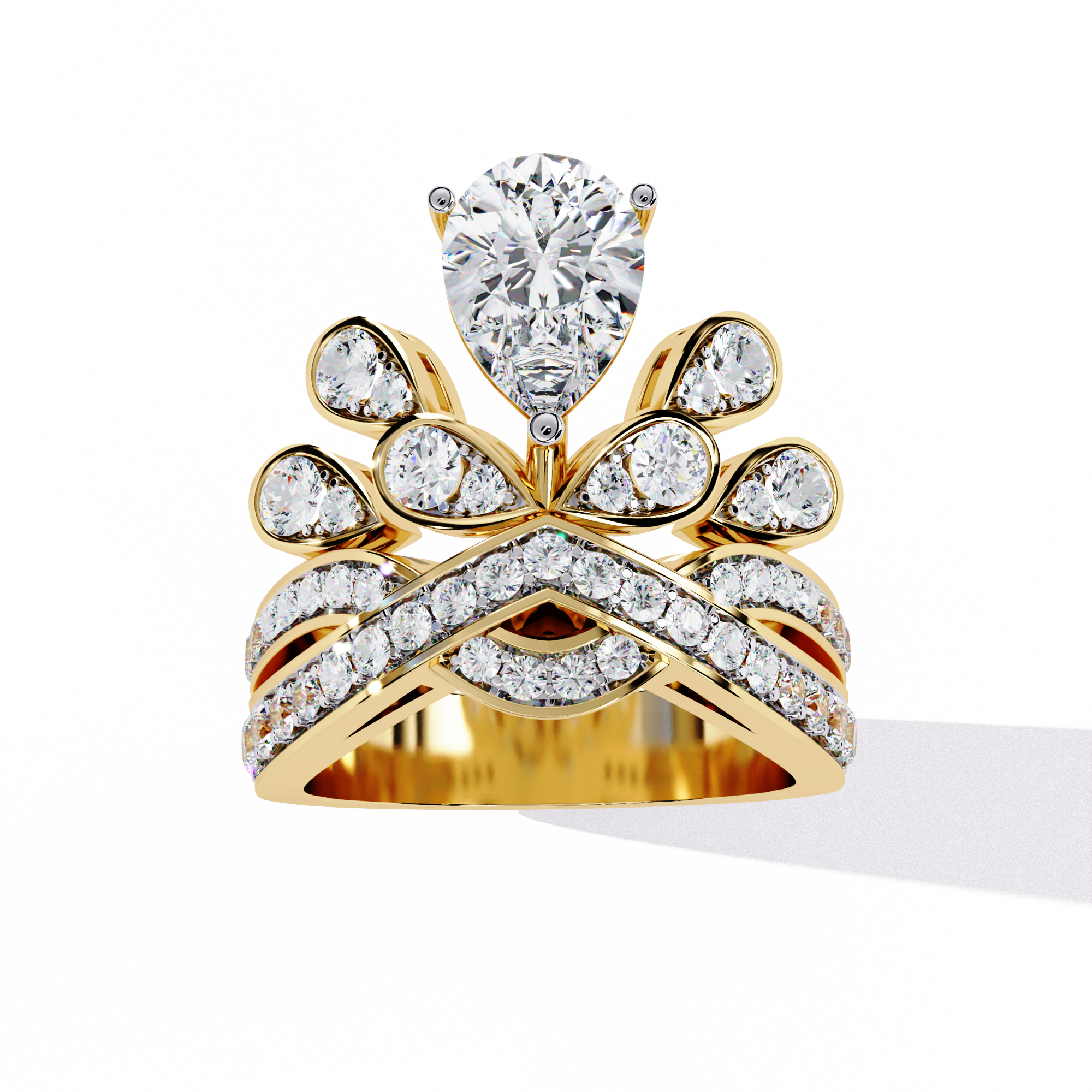 Solitairekart - 2.14 ct Regal Crown Leaf Lab Grown Diamond Ring 14K Yellow Gold