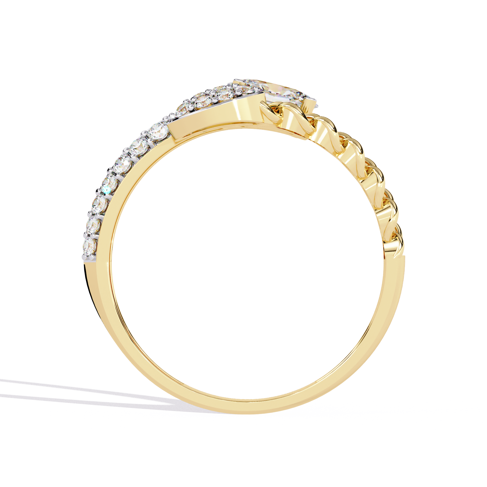 Solitairekart – 0.61 ct Lab Diamond Oval Chain Ring – 14K Yellow Gold