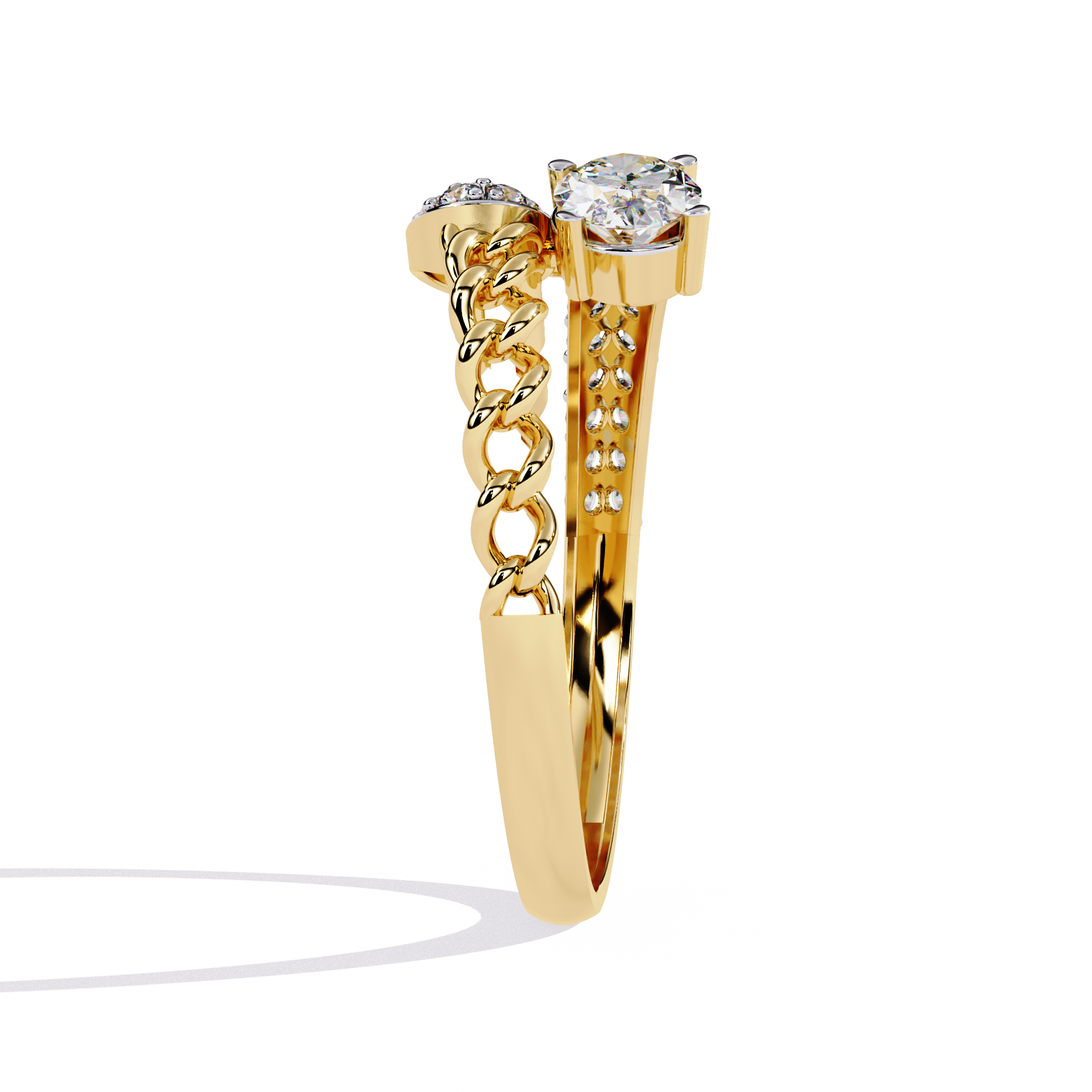 Solitairekart – 0.61 ct Lab Diamond Oval Chain Ring – 14K Yellow Gold