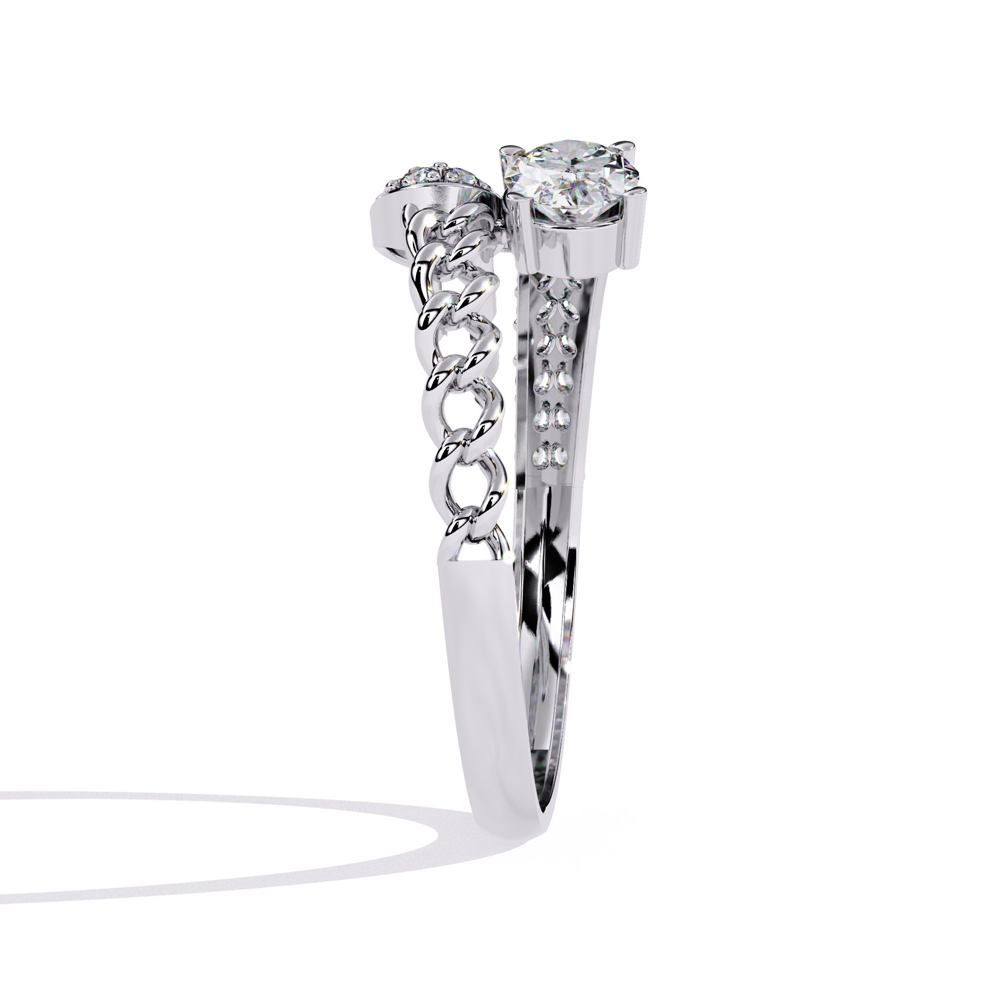 Solitairekart – 0.61 ct Lab Diamond Oval Chain Ring – 14K Yellow Gold