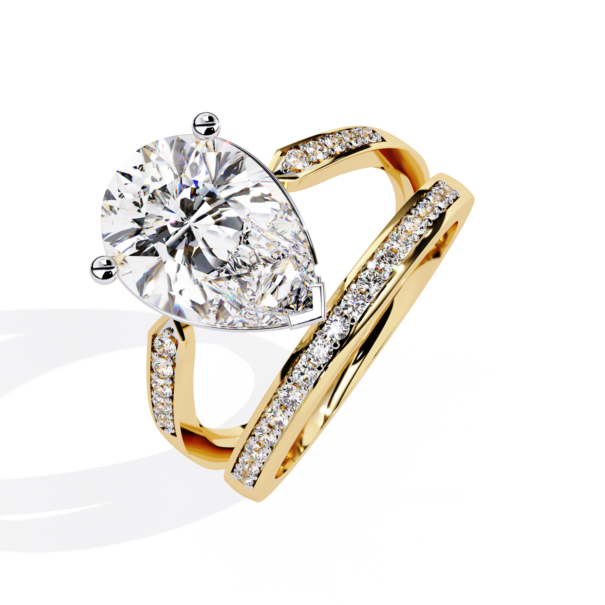 Solitairekart 5.78 ct Lab Grown Diamond Halo Pear Cut Ring in 14k Yellow Gold.