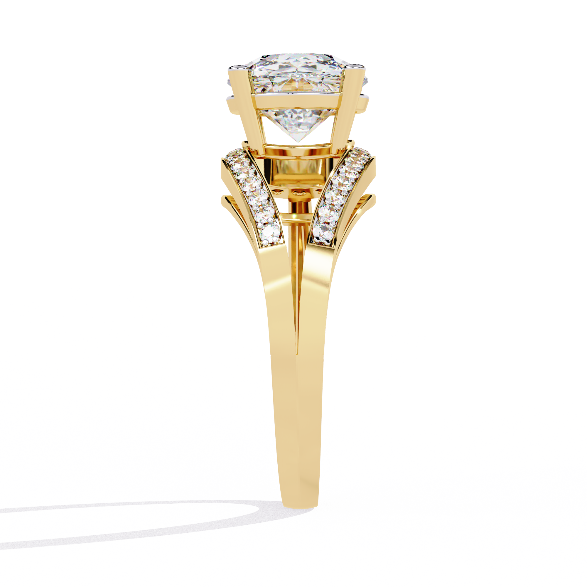 Solitairekart – 2.96 ct Lab Grown Halo Split Shank Ring – 14K Yellow Gold