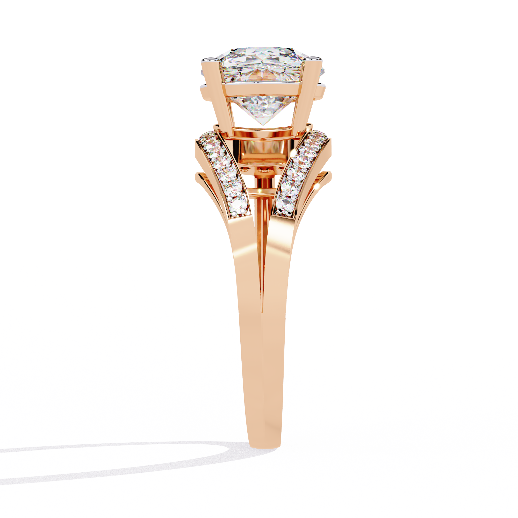 Solitairekart – 2.96 ct Lab Grown Halo Split Shank Ring – 14K Yellow Gold